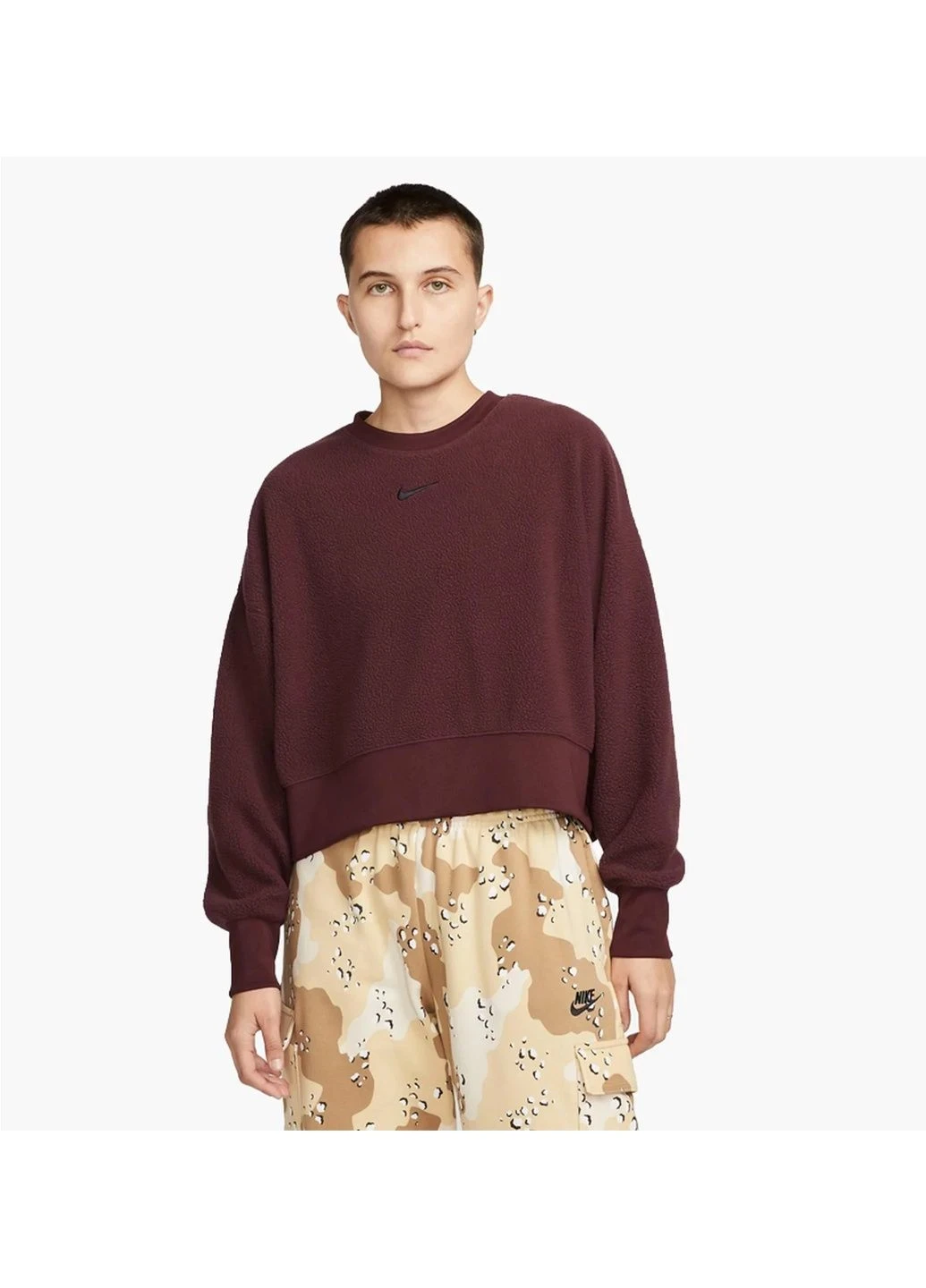 Кофта жіночі Nike Sportswear Plush Cropped Crewneck Sweatshirt Bordo Dq6844-652 (DQ6844-652) — фото 1