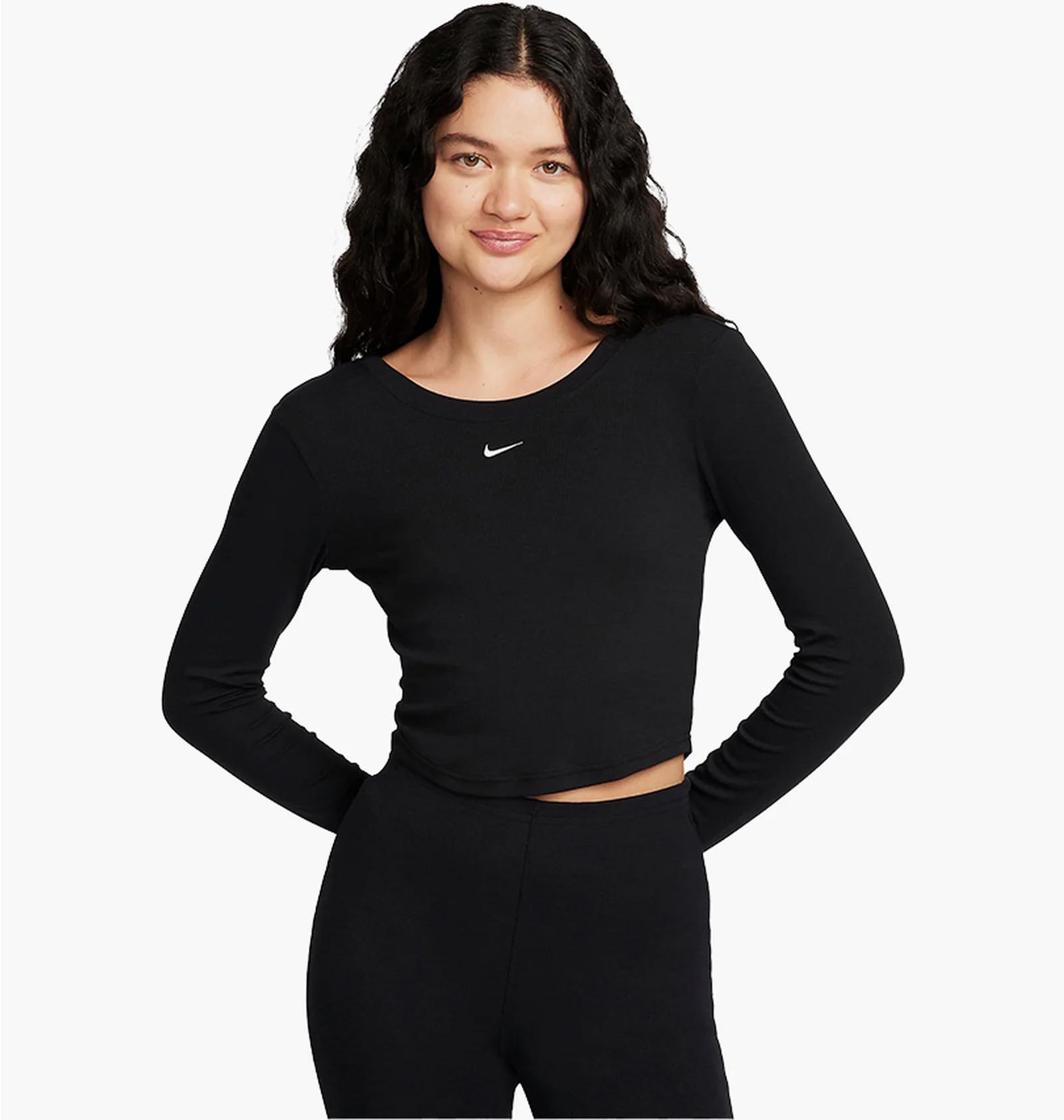 Кофта жіночі Nike Sportswear Chill Knit Tight Scoop-Back Long-Sleeve Mini-Rib Top Black (FN3661-010) — фото 2