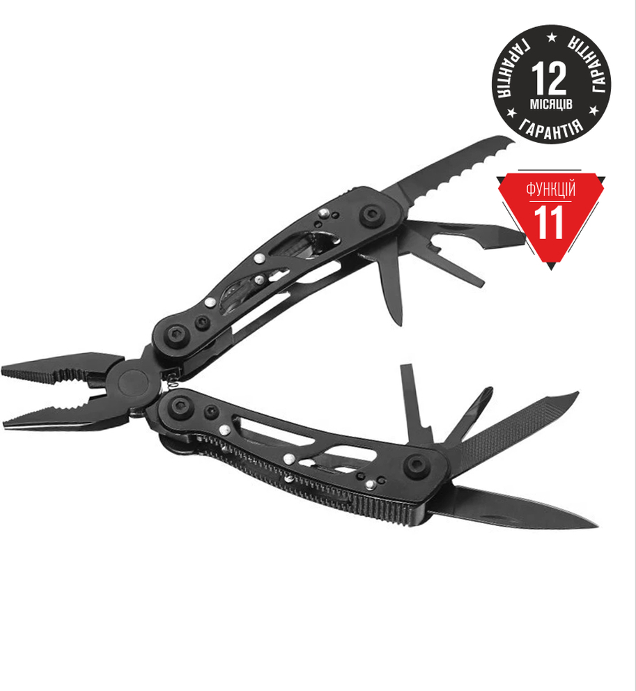 Мультитул Ganzo G104S, (16.5 см) 11 функцій, чорний + чохол — фото 2