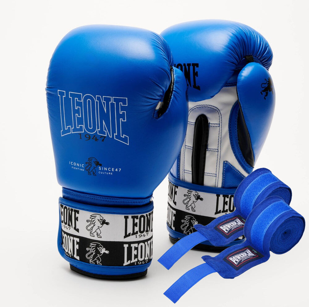 Боксерські рукавиці Leone GN208 ICONIC Blue 10 унцій (бинти 4 м. в комплекті) — фото 3