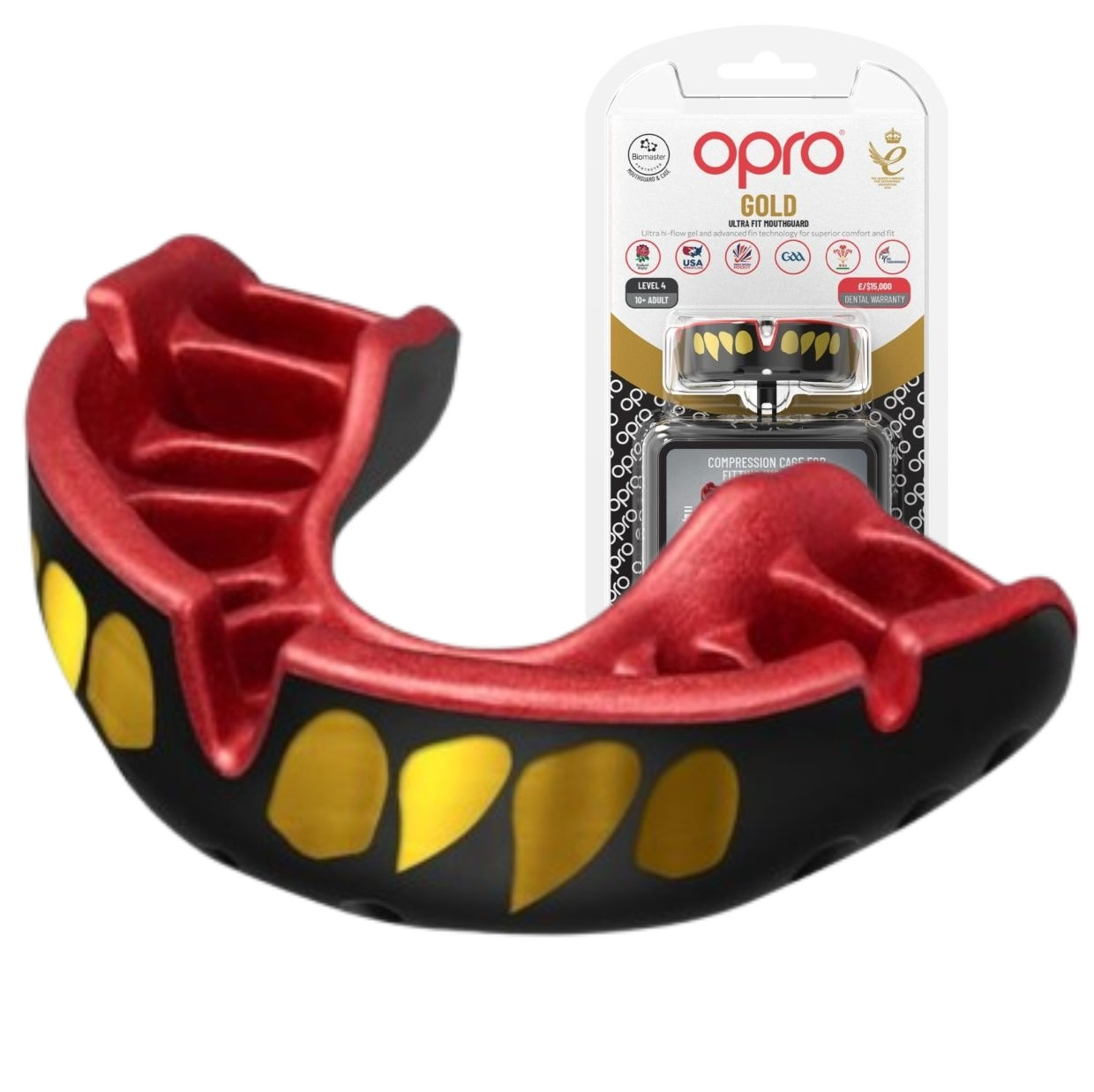 Капа OPRO Gold доросла (вік 11+)  JAWS Black/Red (art.102504011) — фото 1