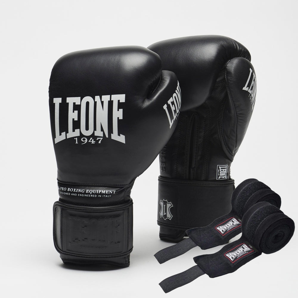 Боксерські рукавиці Leone GN111 THE GREATEST Black 16 унцій (бинти 4 м. в комплекті) — фото 2