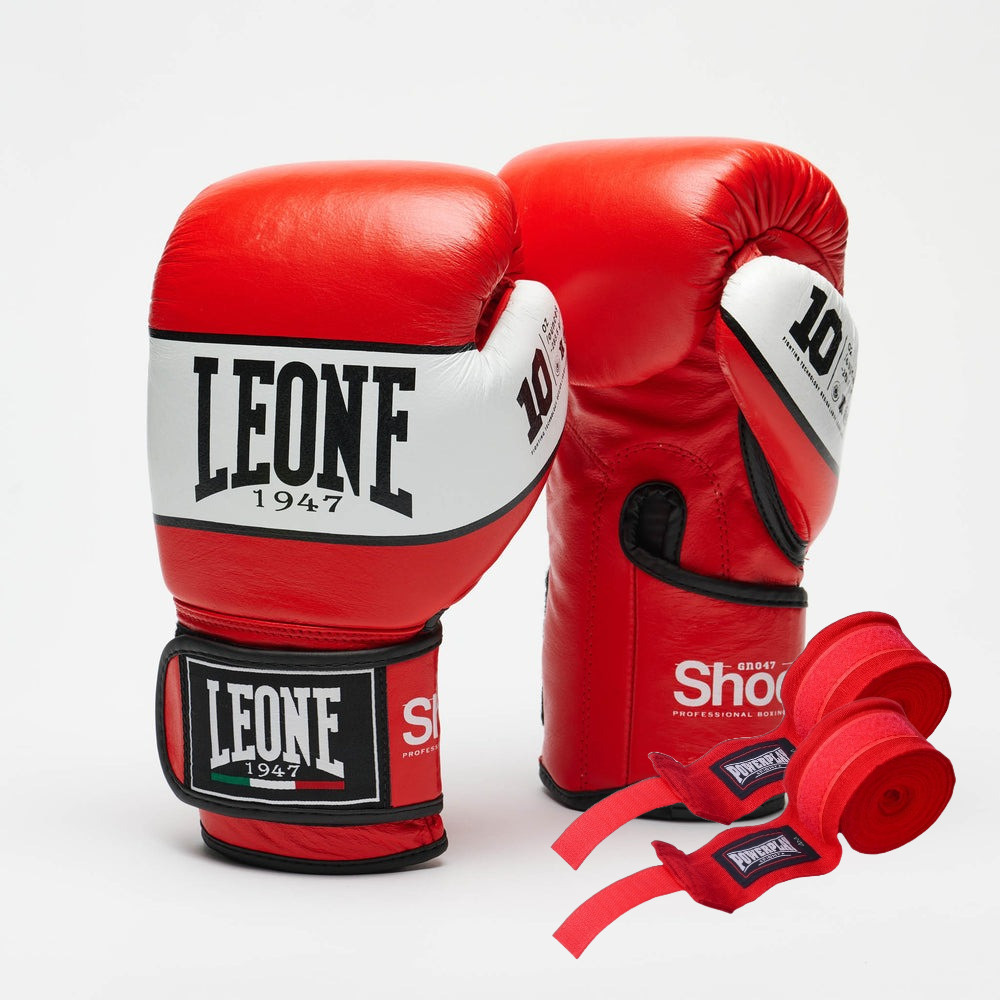 Боксерські рукавиці Leone GN047 SHOCK Red 12 унцій (бинти 4 м. в комплекті) — фото 1