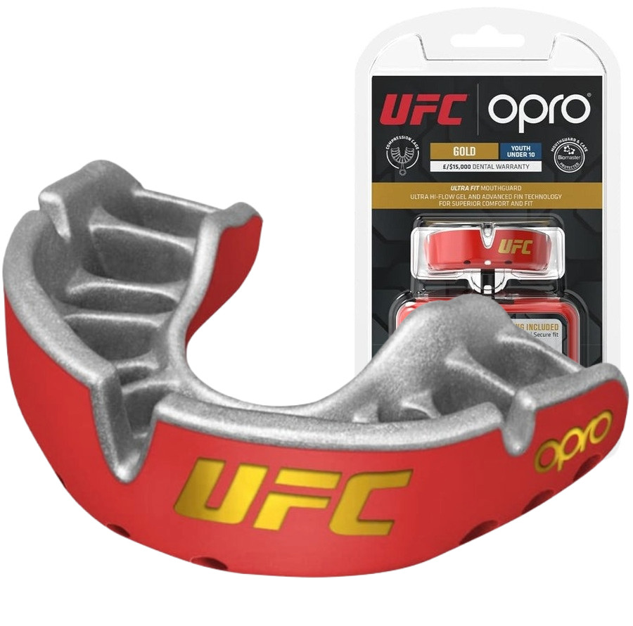 Капа OPRO Gold UFC дитяча (вік до 10р.) Red/Silver (art.102517002) — фото 1