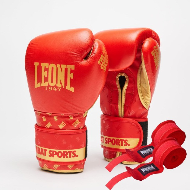 Боксерські рукавиці Leone GN220 DNA Red 16 унцій (бинти 4 м. в комплекті) — фото 1