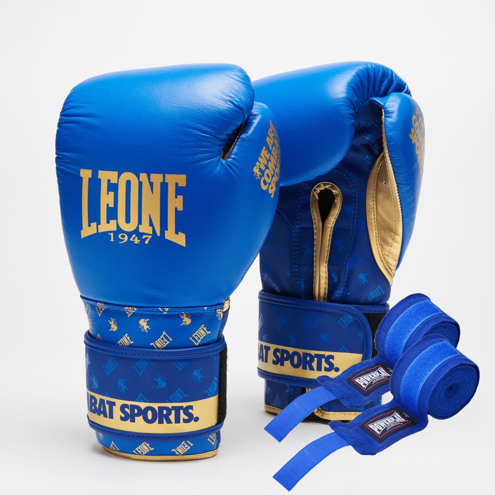 Боксерські рукавиці Leone GN220 DNA Blue 10 унцій (бинти 4 м. в комплекті) — фото 2