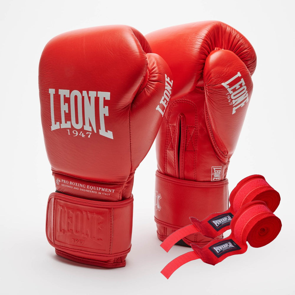 Боксерські рукавиці Leone GN111 THE GREATEST Red 14 унцій (бинти 4 м. в комплекті) — фото 1