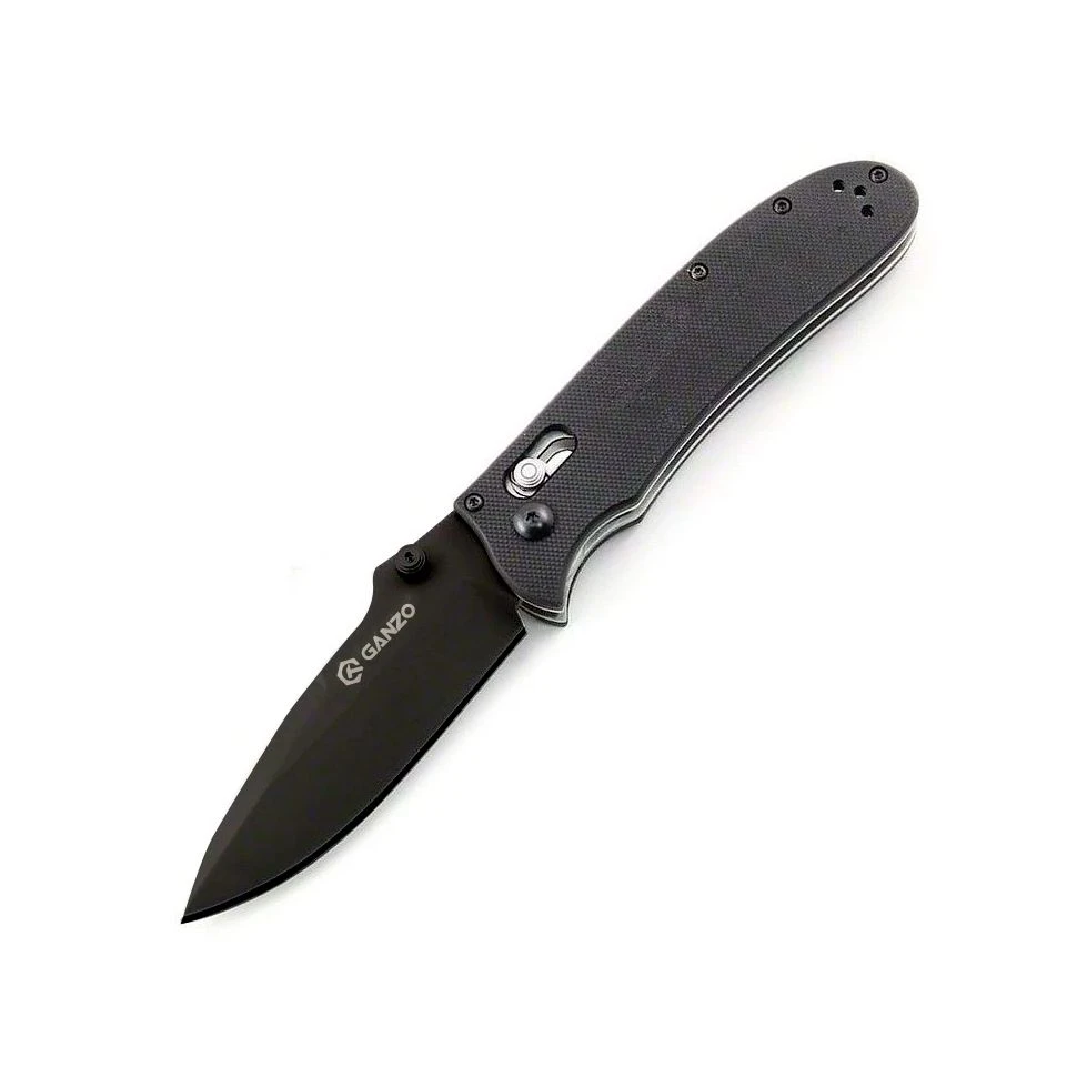 Ніж складаний туристичний Ganzo G704 (8.6 см) 440C / G10 чорний, чорний клинок — фото 1