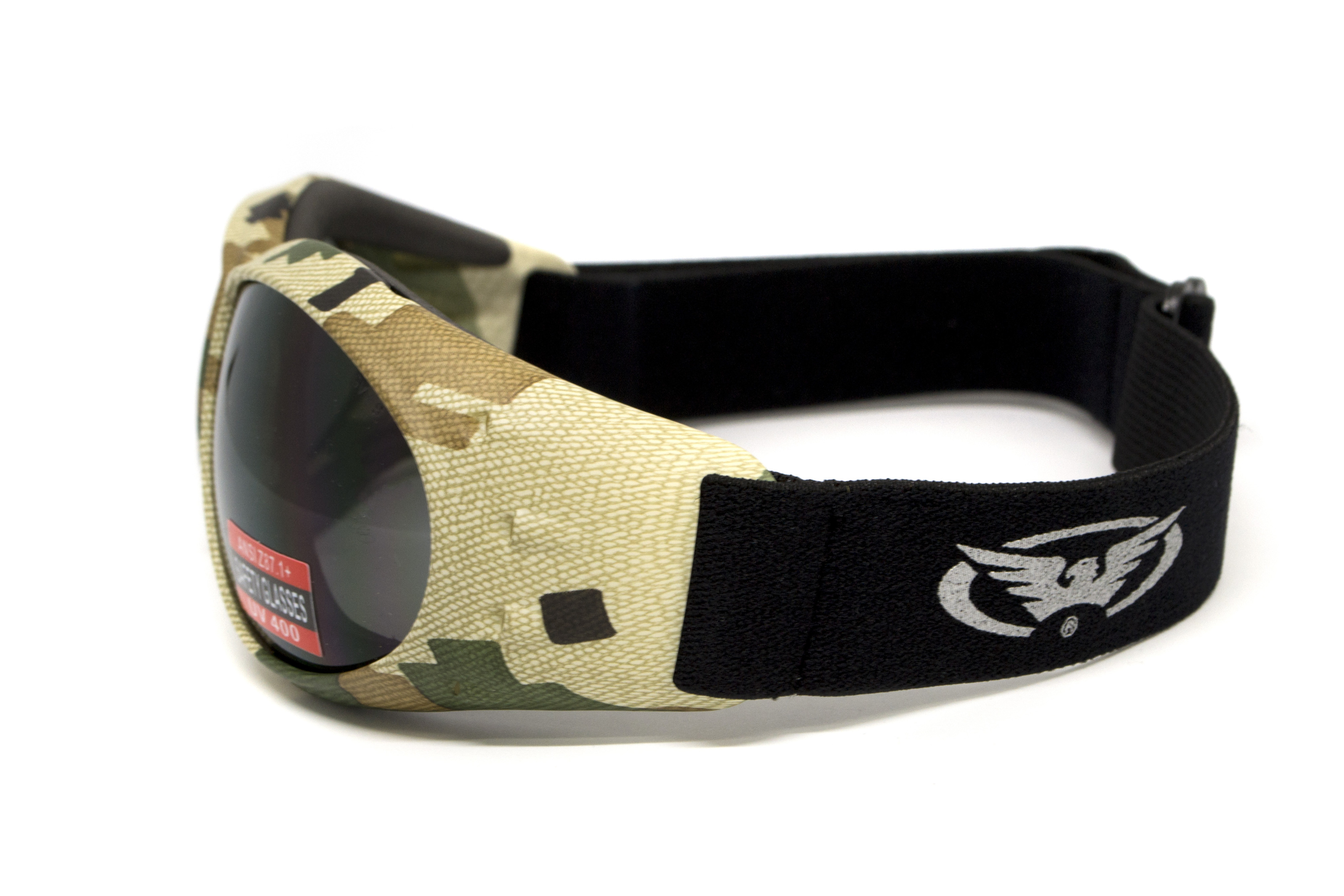 Очки защитные с уплотнителем Global Vision Eliminator Camo Pixel (gray), серые в камуфлированной оправе — фото 6