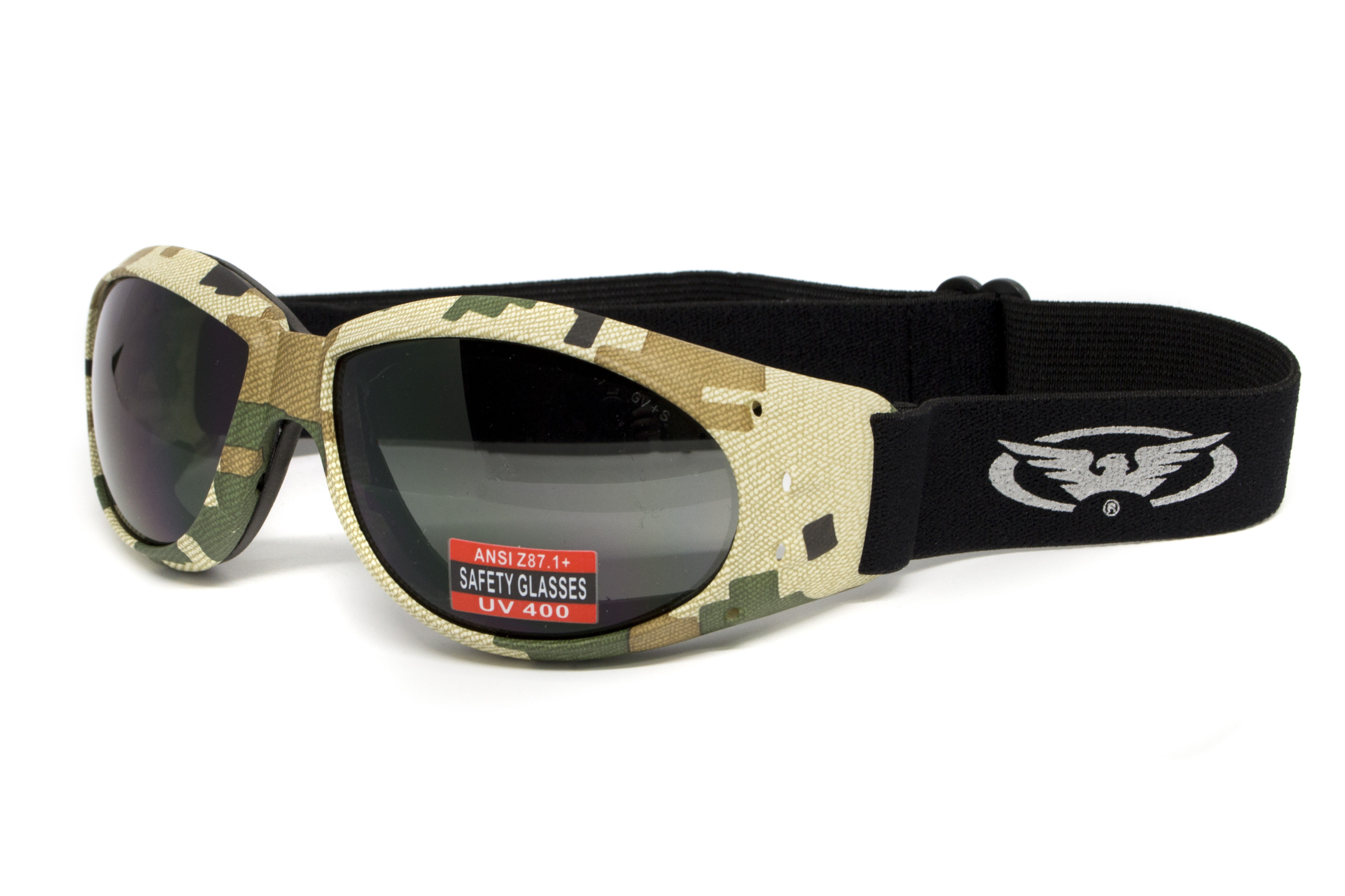 Очки защитные с уплотнителем Global Vision Eliminator Camo Pixel (gray), серые в камуфлированной оправе — фото 1
