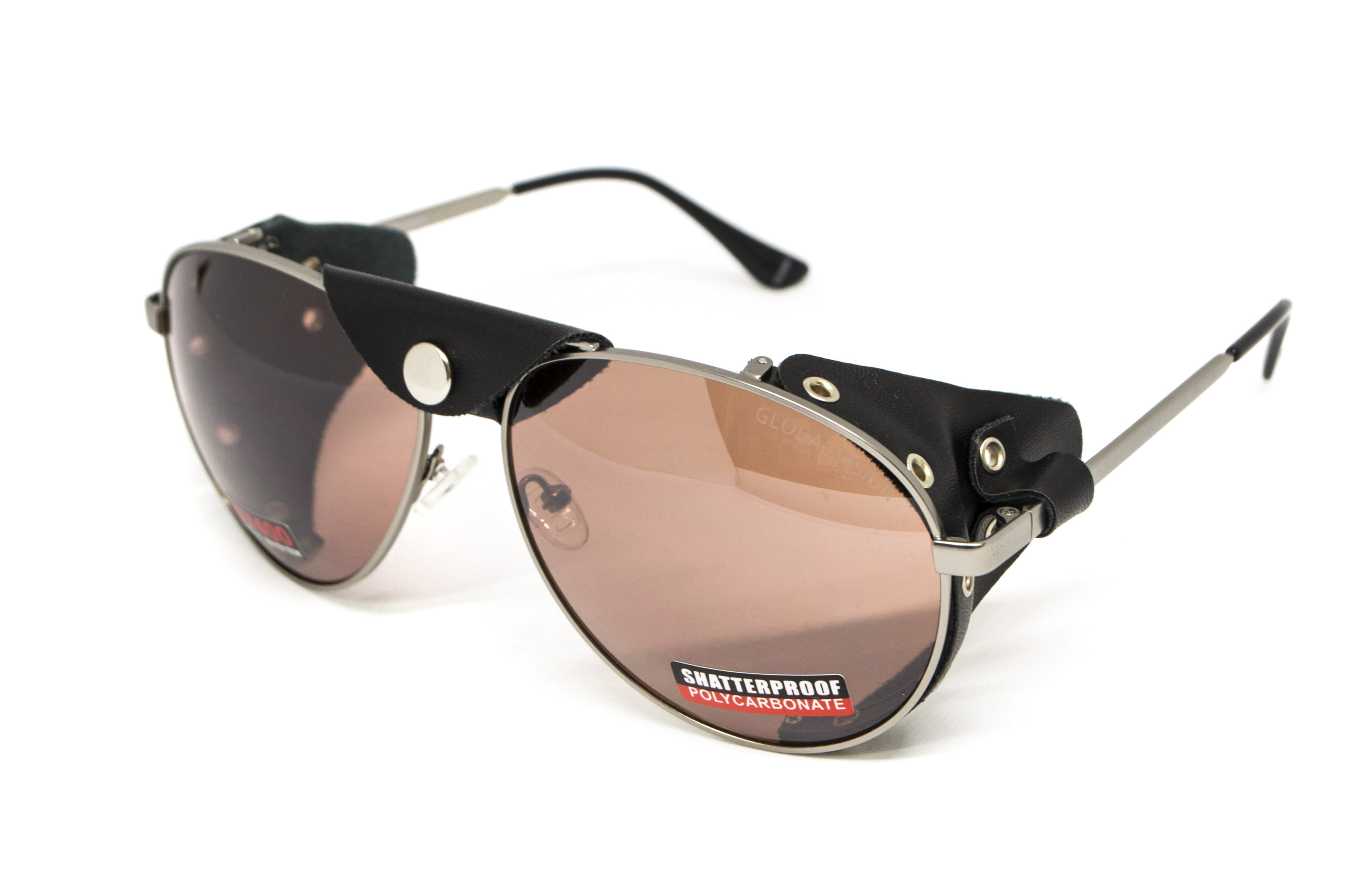 Очки защитные Global Vision Aviator-3 (drive mirror), коричневые со съёмным уплотнителем из синтетитечской "кожи" — фото 1