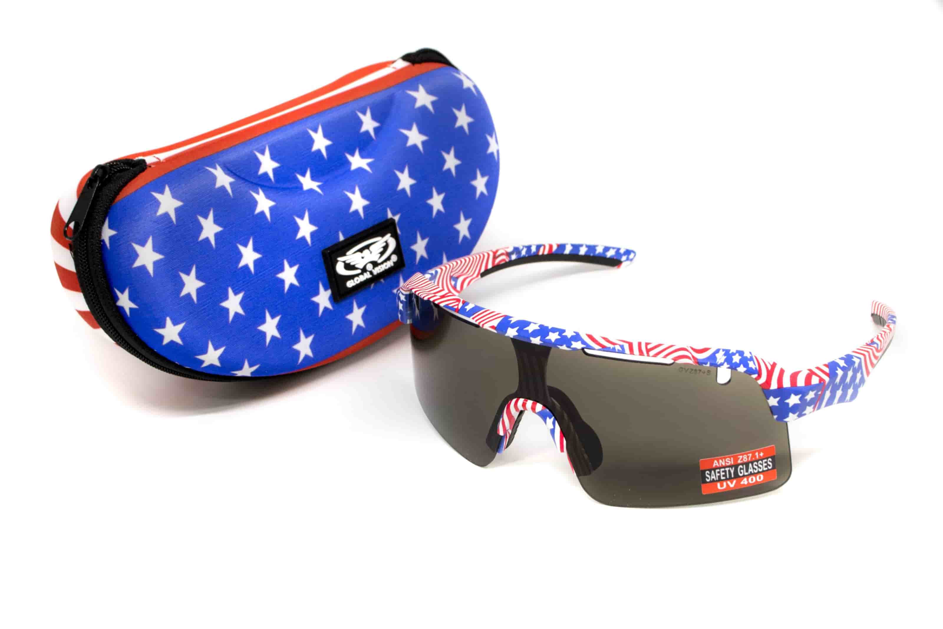 Очки защитные открытые Global Vision Holeshot USA Flag (gray), сірі в оправі прапор США — фото 1
