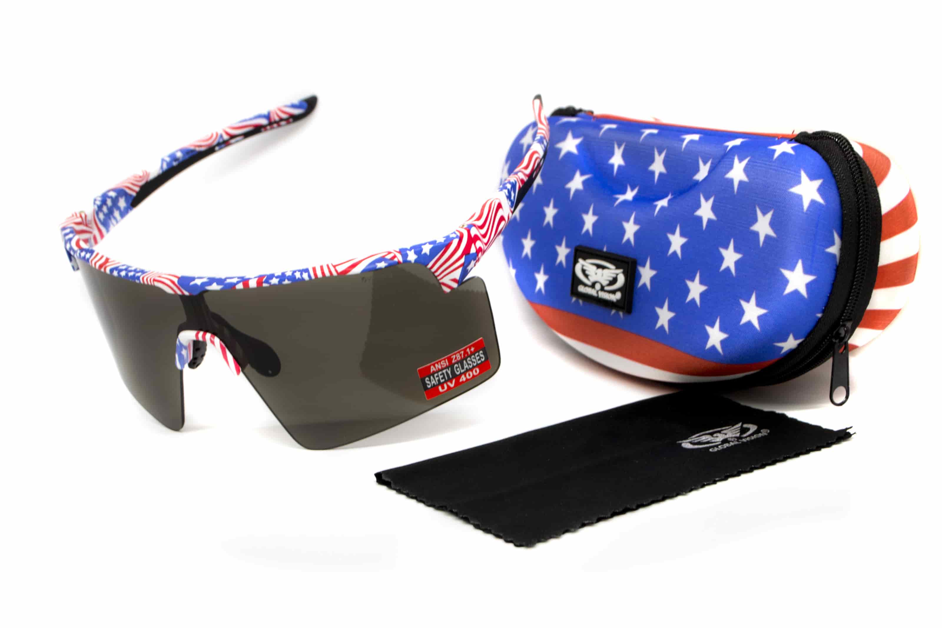 Очки защитные открытые Global Vision Onyx USA Flag (gray), сірі в оправі прапор США — фото 1