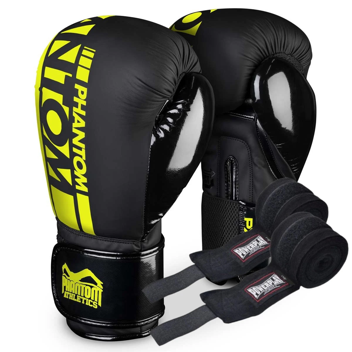 Боксерські рукавиці Phantom APEX Elastic Neon Black/Yellow 14 унцій (Бинти 4м. в подарунок) — фото 1
