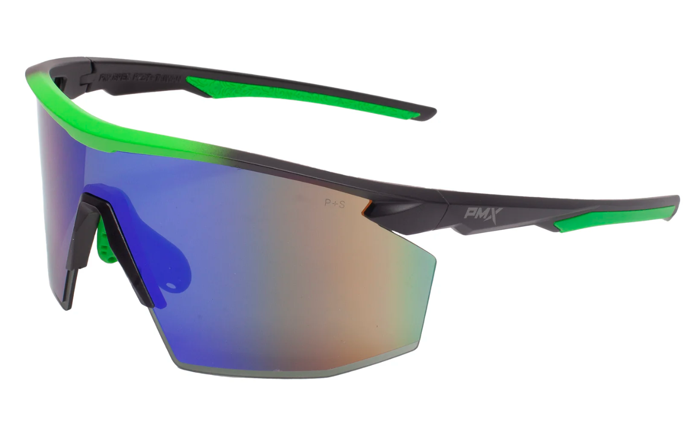 Очки защитные Pyramex PMXSPEC (green mirror) Anti-Fog, сине-зелёные зеркальные линзы в чёрно-зелёной оправе — фото 1