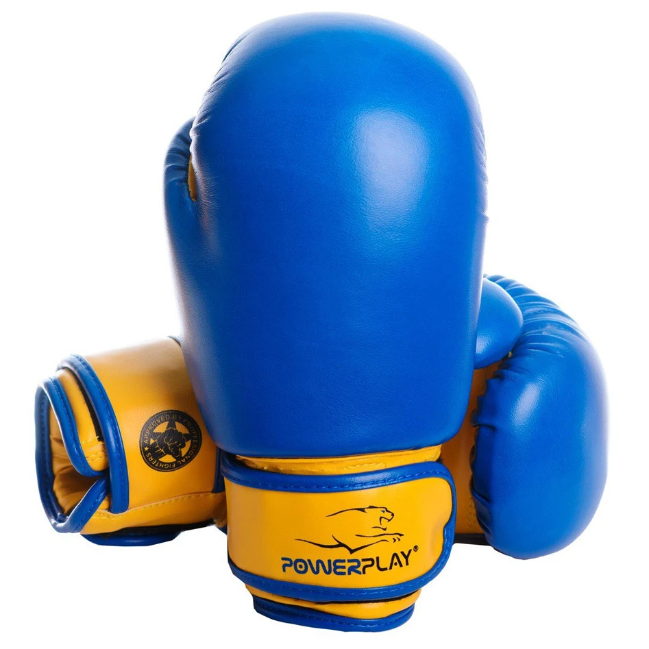 Боксерські рукавиці PowerPlay 3004 JR Classic Синьо-Жовті 6 унцій — фото 1