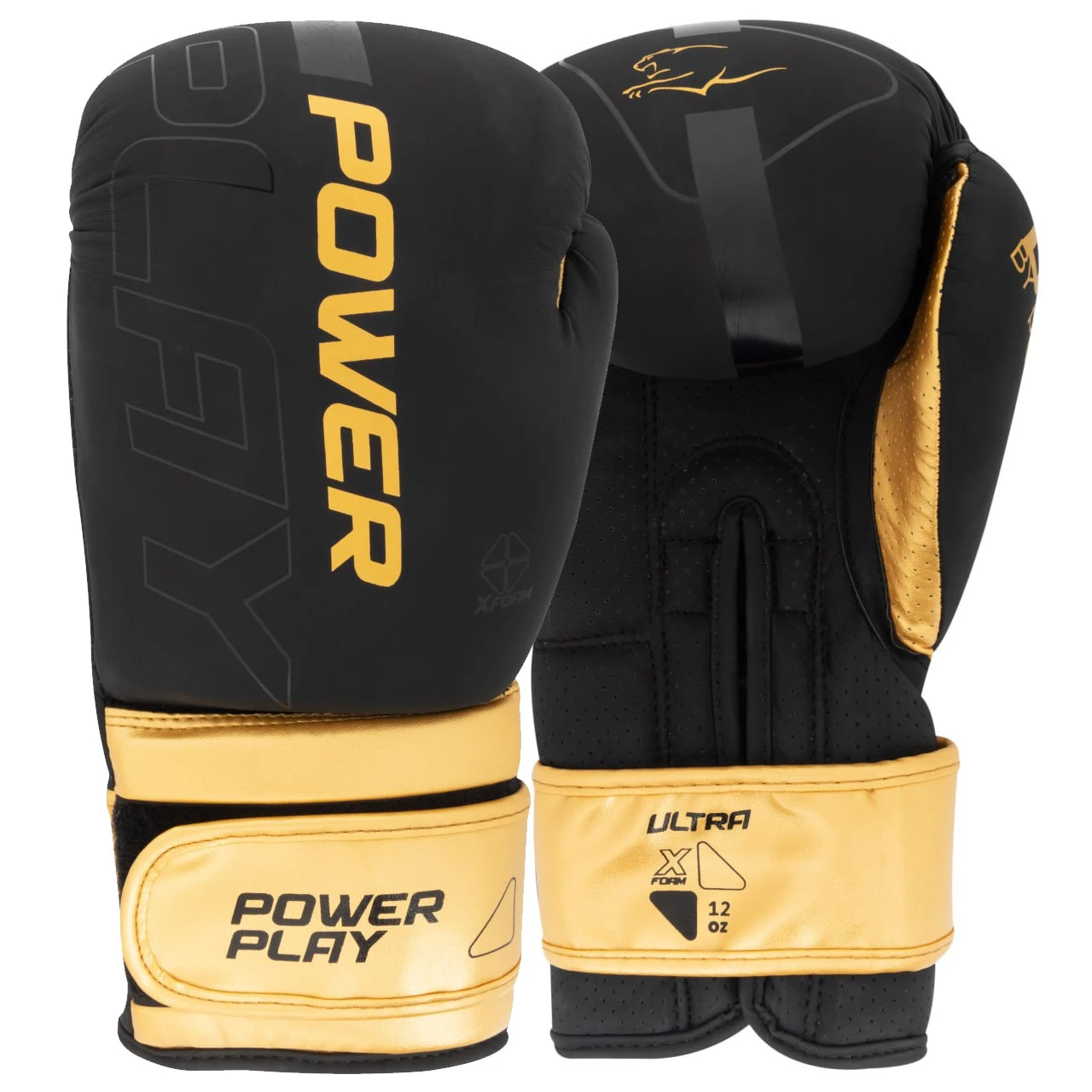 Боксерські рукавиці PowerPlay 3024 Ultra Mat Чорно-Золоті 14 унцій — фото 1