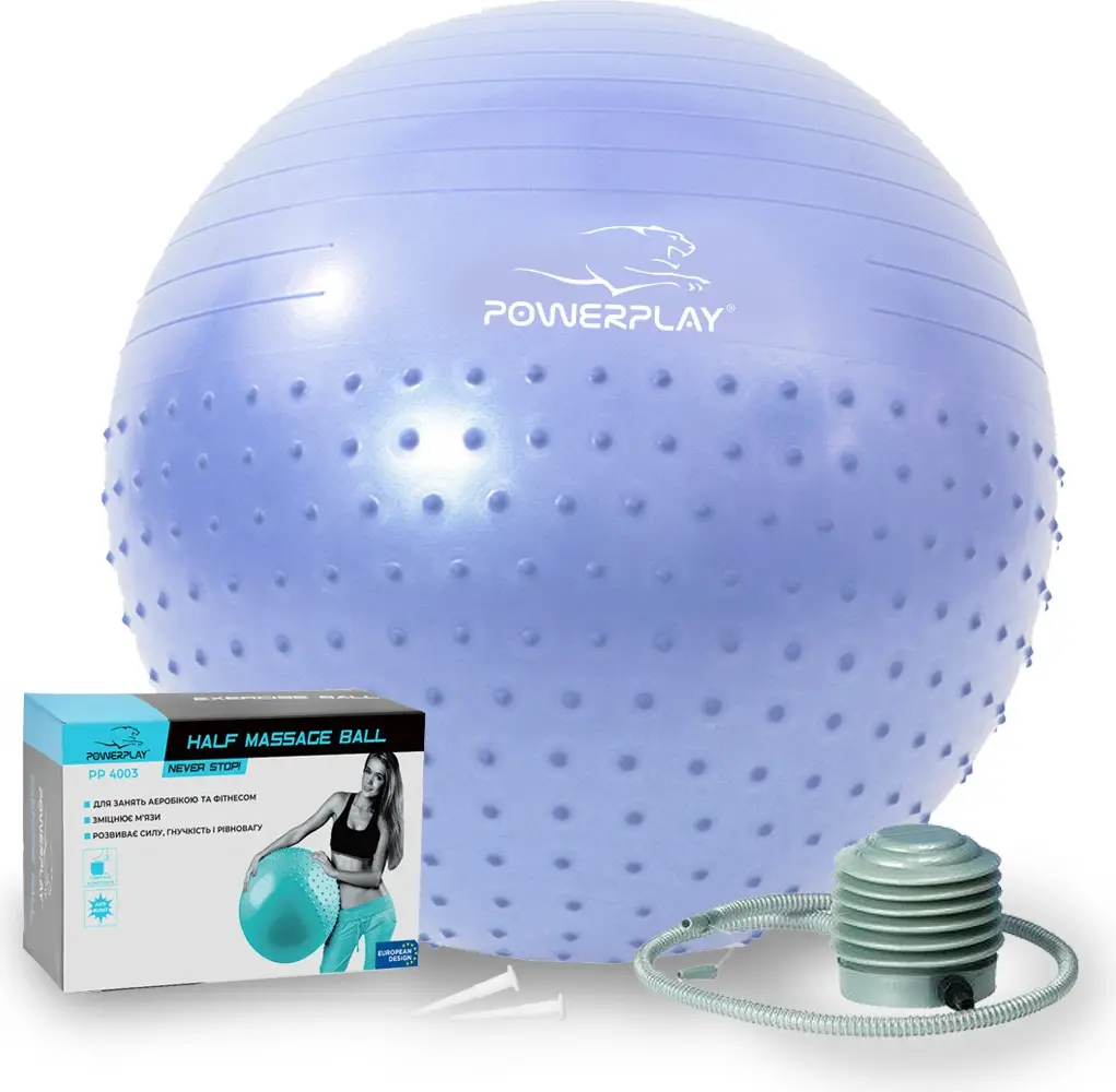 М'яч для фітнесу (фітбол) напівмасажний PowerPlay 4003 Ø75 cm Gymball Sky Blue + помпа — фото 2
