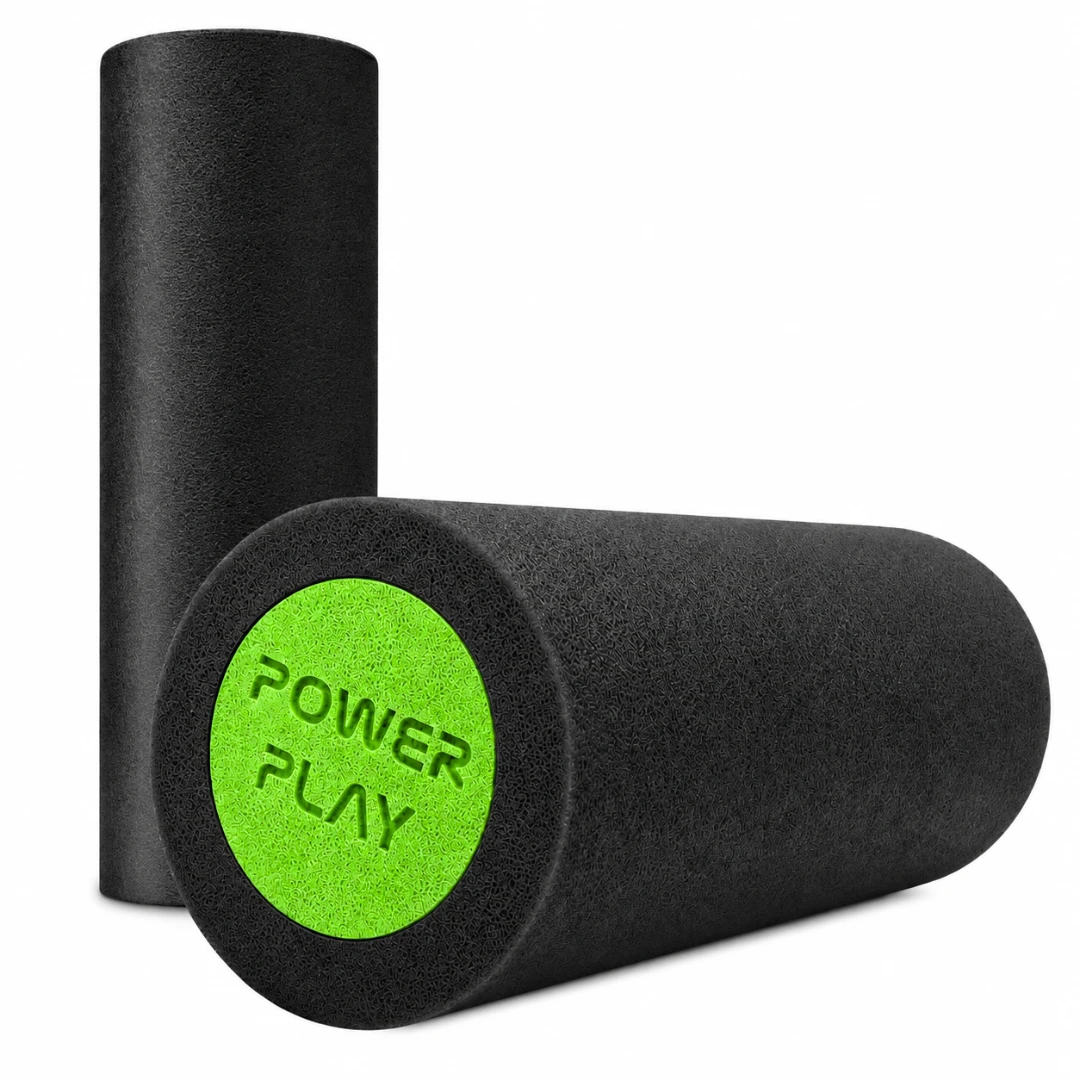 Масажний ролик (роллер) гладкий PowerPlay 4021 Fitness Roller Чорно-зелений (30x15см.) — фото 1
