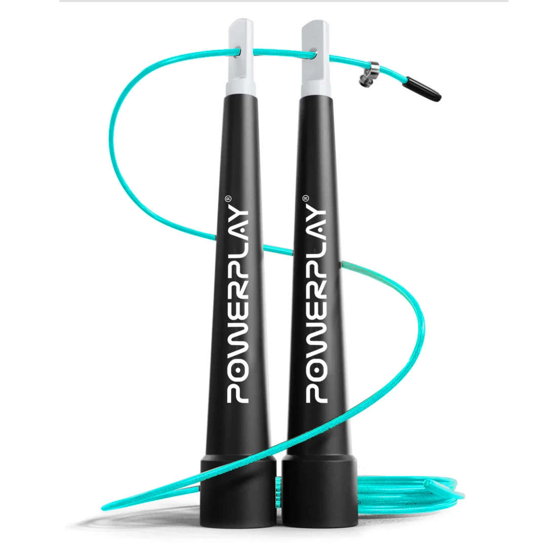 Скакалка швидкісна PowerPlay 4202 Ultra Speed Rope Бірюзова (2,9m.) — фото 1