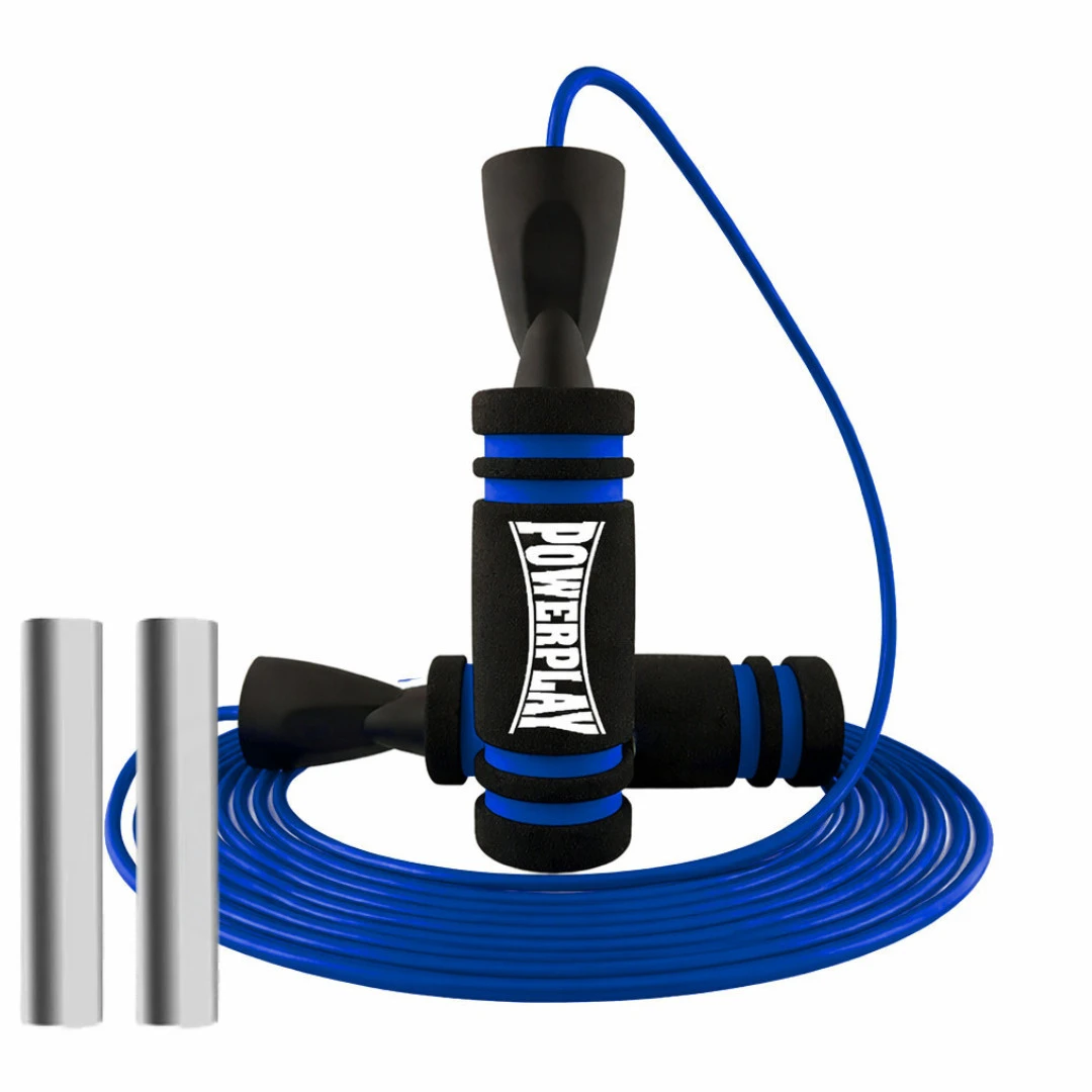 Скакалка швидкісна PowerPlay 4212 X ROPE з обтяжувачами Чорно/Темно синя (120г*2) 3м. — фото 1