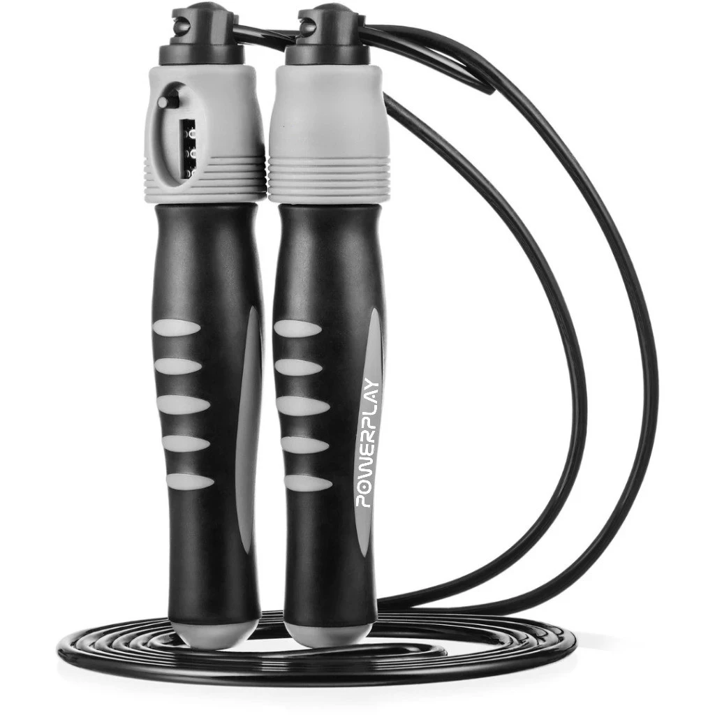 Скакалка з лічильником PowerPlay 4215 Jump Rope With Counter Чорно/Сіра 2.75 см. — фото 1