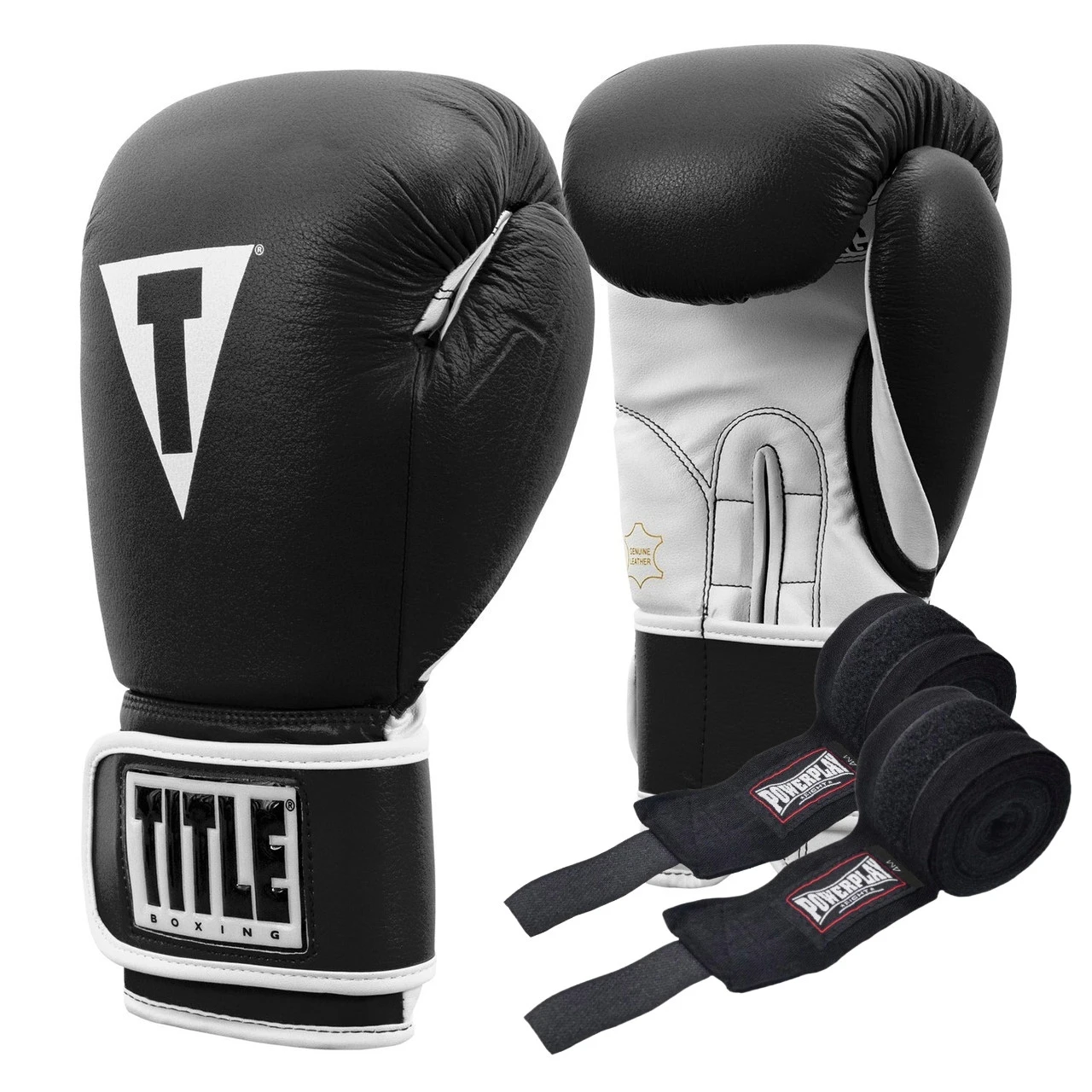 Боксерські рукавиці TITLE Boxing Pro Style Leather Gloves3.0 Black/White 14 oz (бинти 4м. в комплекті) — фото 1