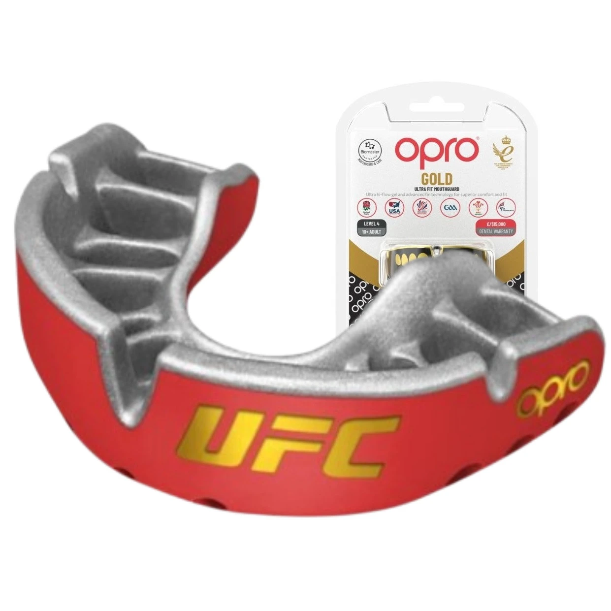 Капа OPRO Gold UFC доросла (вік 11+)  Red/Silver (art.102516002) — фото 1