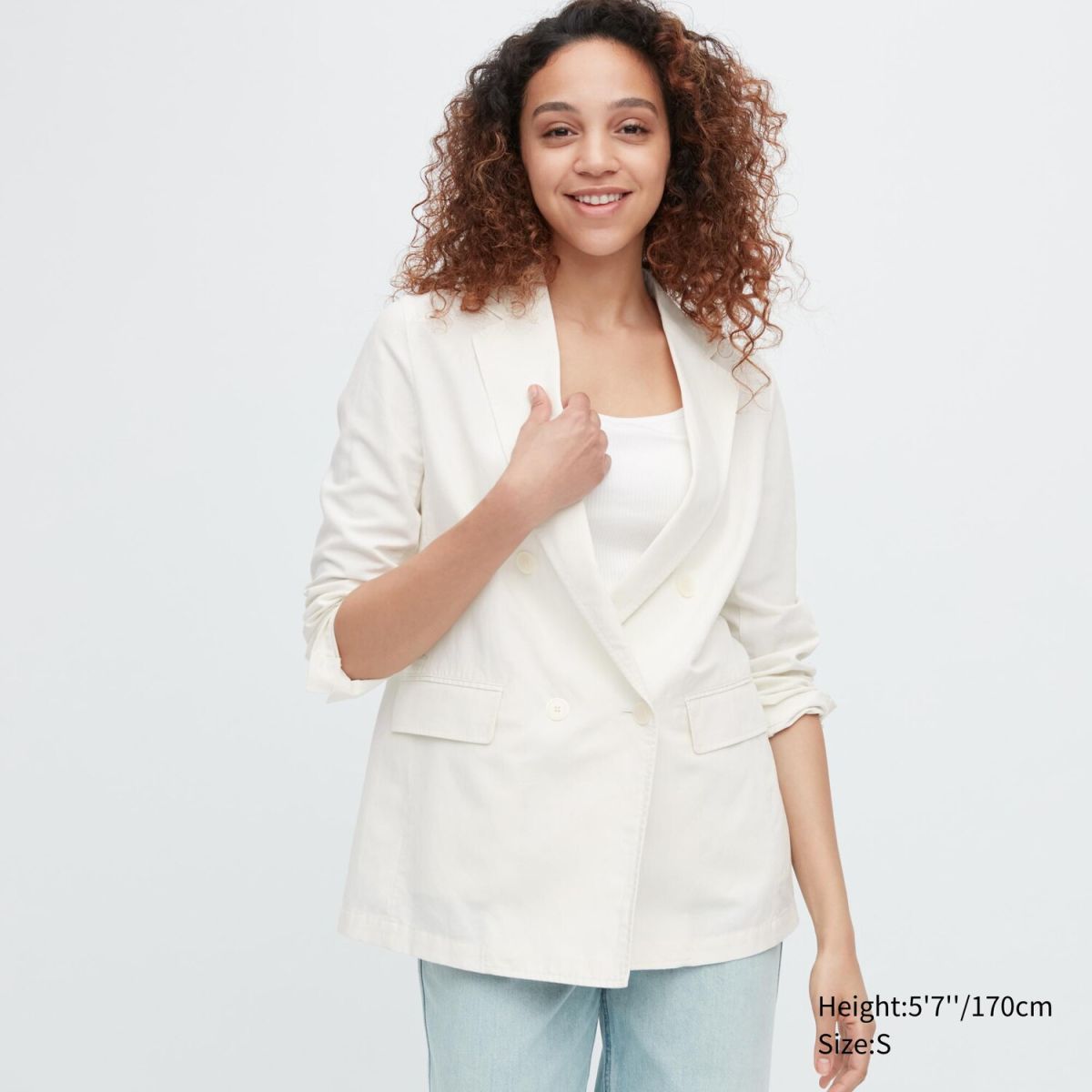 Льняний двобортний піджак UNIQLO на гудзиках 1159790206 — фото 1