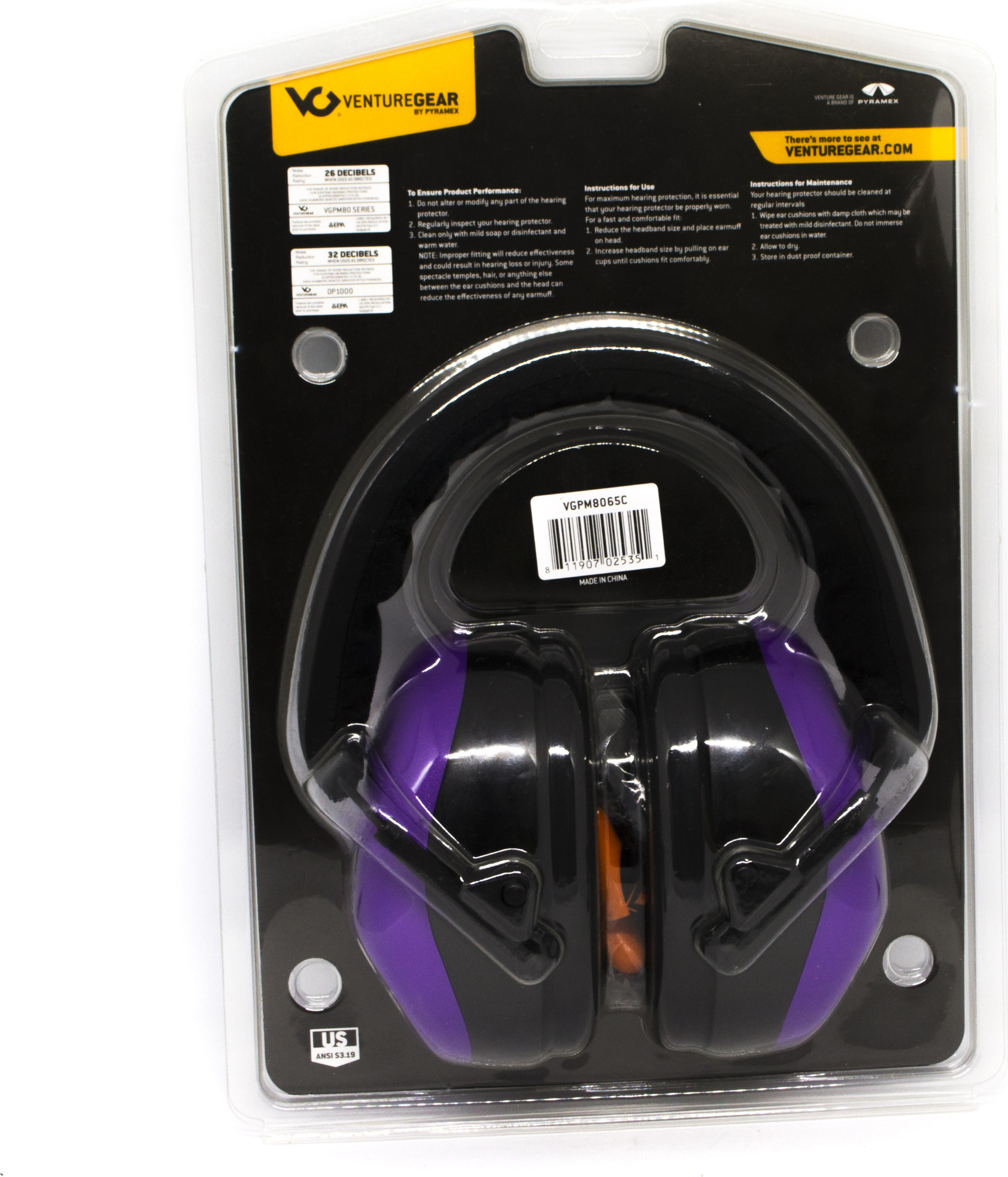 Наушники противошумные защитные Venture Gear VGPM8065C (защита слуха SNR 26 дБ, беруши в комплете), фиолетовые — фото 13