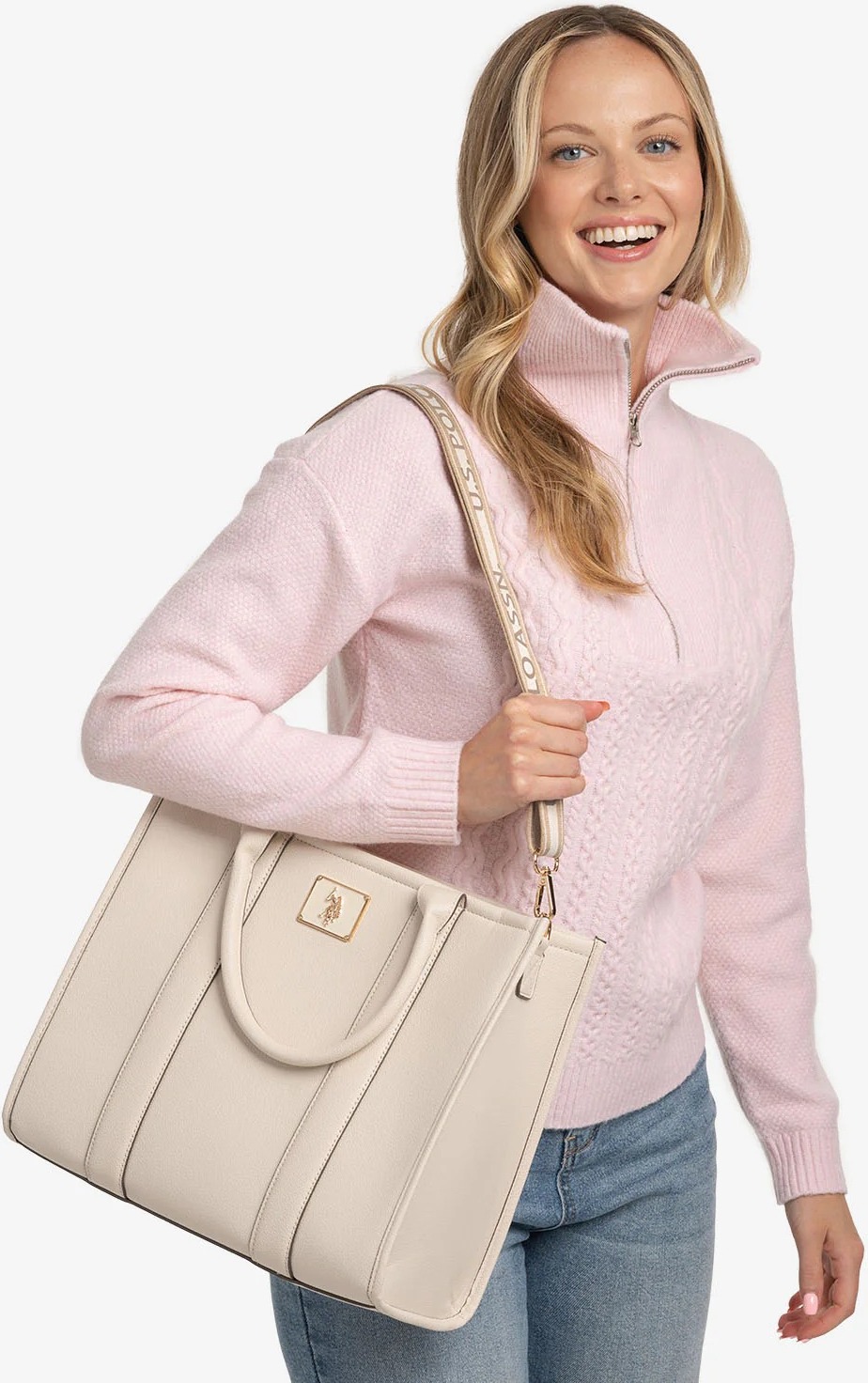 Жіноча сумка тоут US Polo Assn з довгим ремінцем 1159819058 (Молочний One size) — фото 3