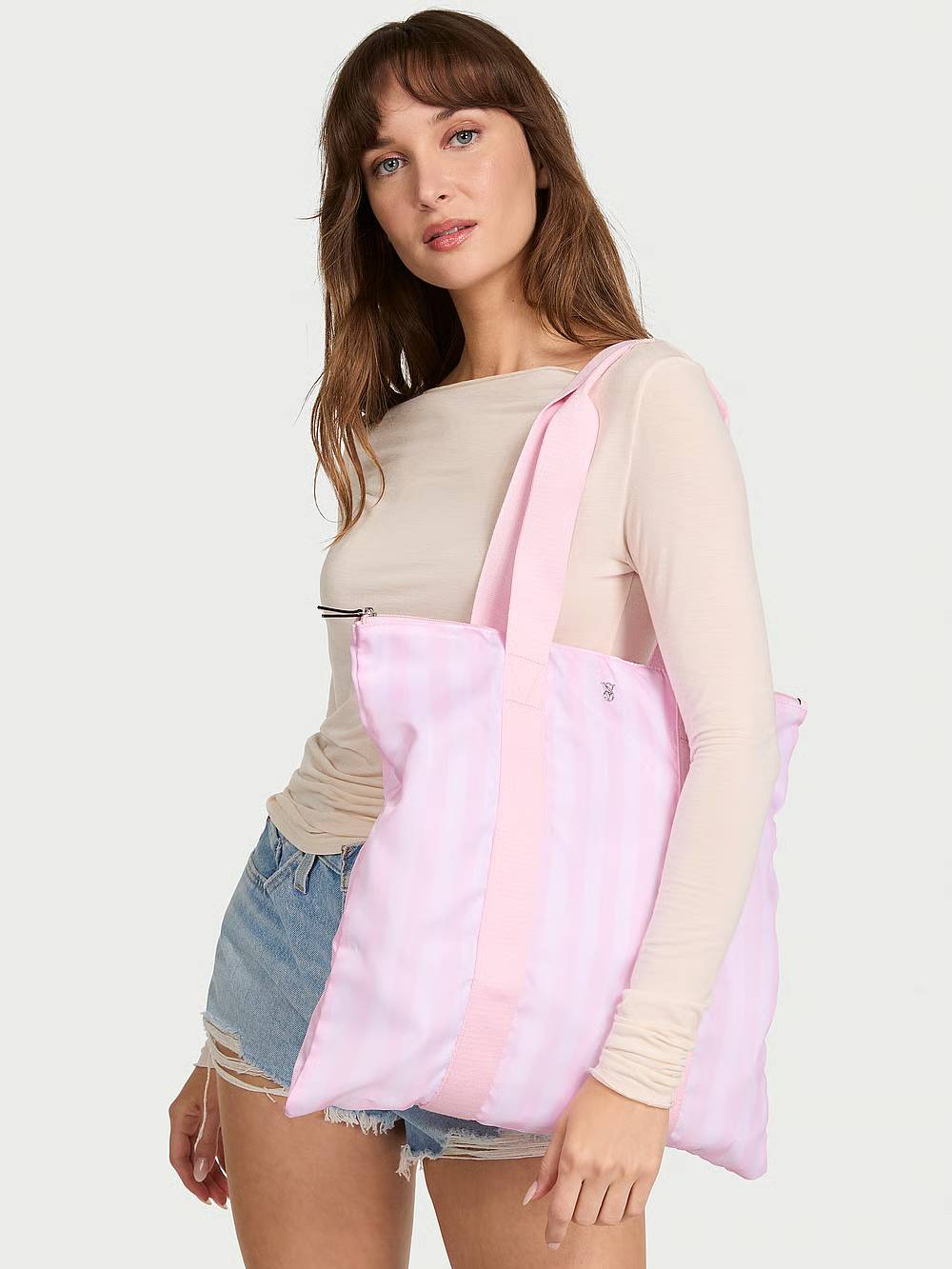 Сумка-шопер складана Victoria's Secret в смужку 1159838634 (Рожевий One size) — фото 1