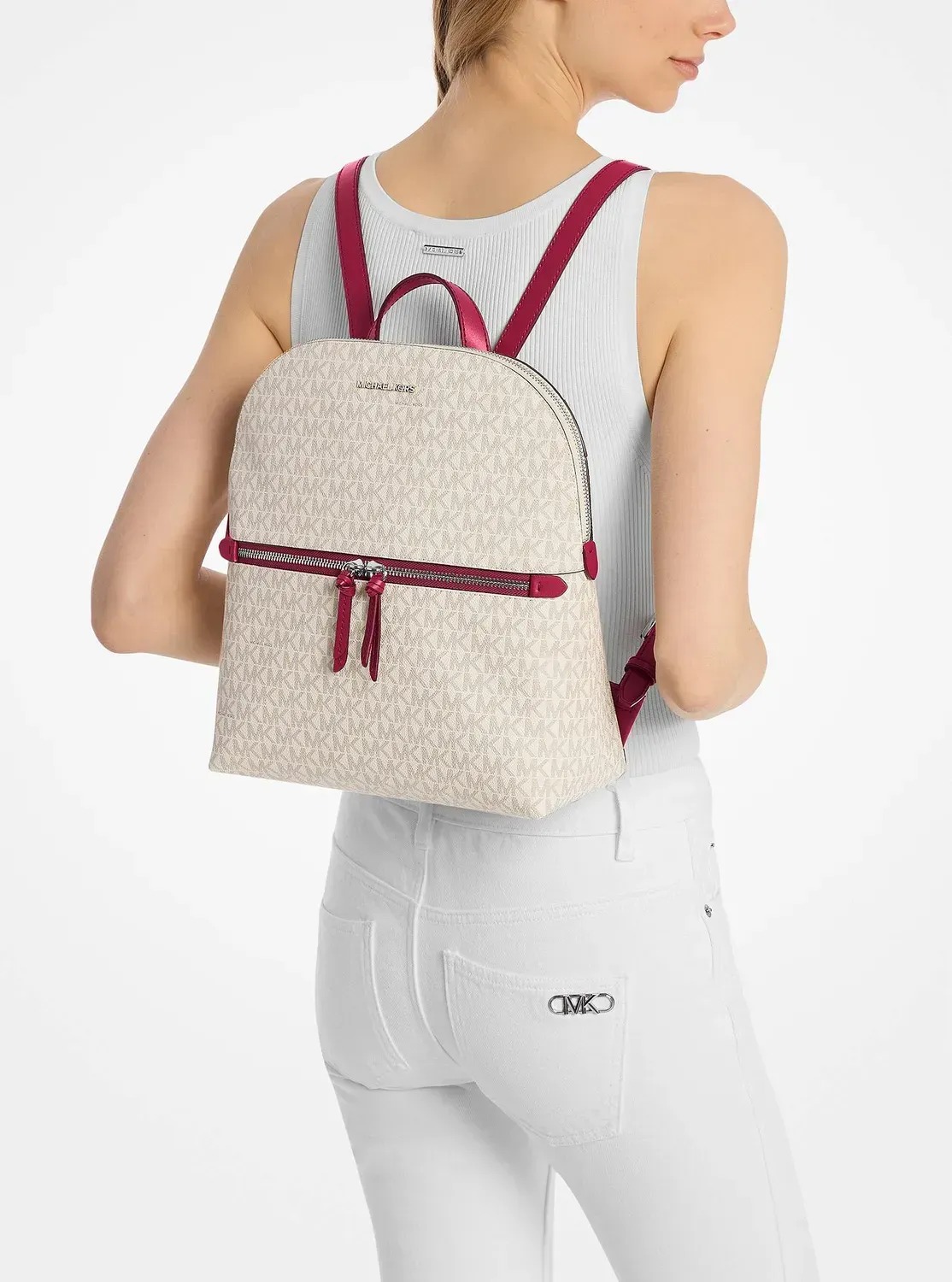 Стильний жіночий рюкзак Michael Kors з логотипом 1159840555 (Молочний/Рожевий One size) — фото 1