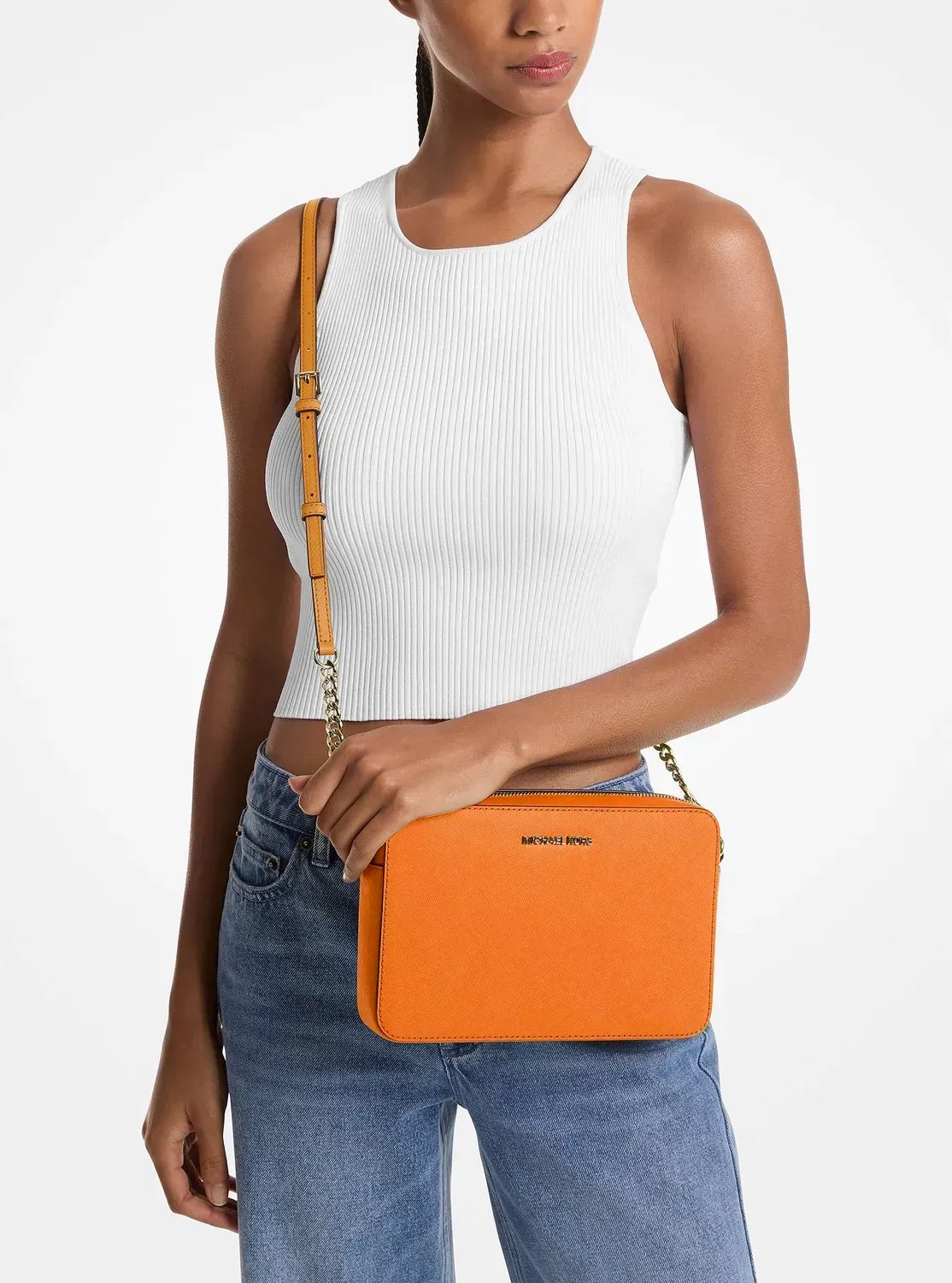 Жіноча шкіряна сумка кроссбоді Michael Kors на блискавці 1159843256 (Помаранчевий One size) — фото 1