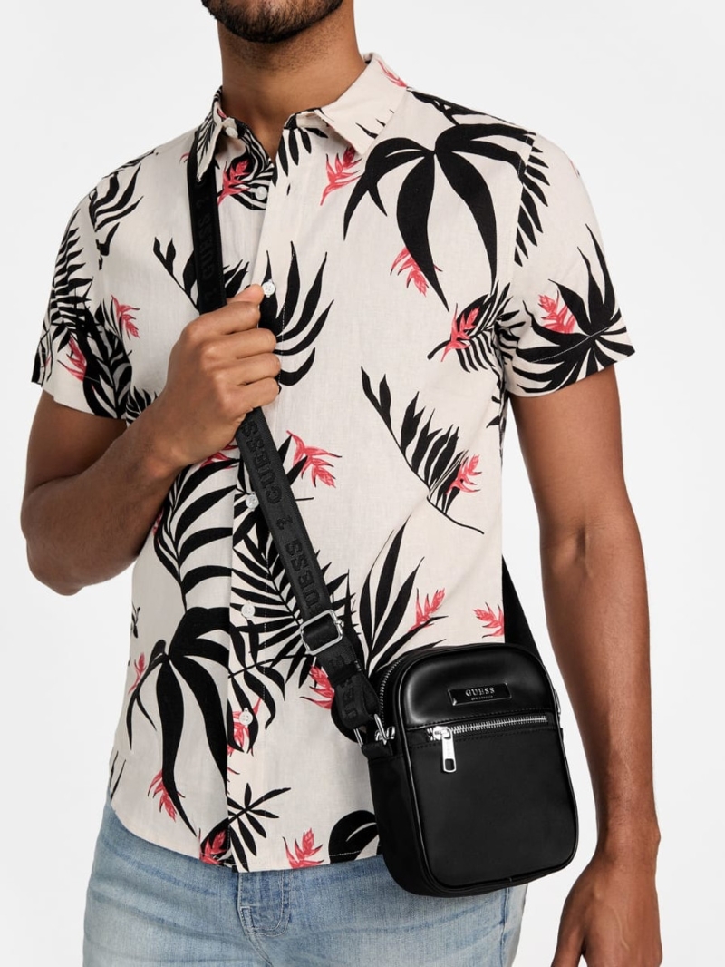 Нейлонова сумка через плече Mens Nylon PU Stripe Crossbody Guess кроссбоді 1159844396 Чорний — фото 1