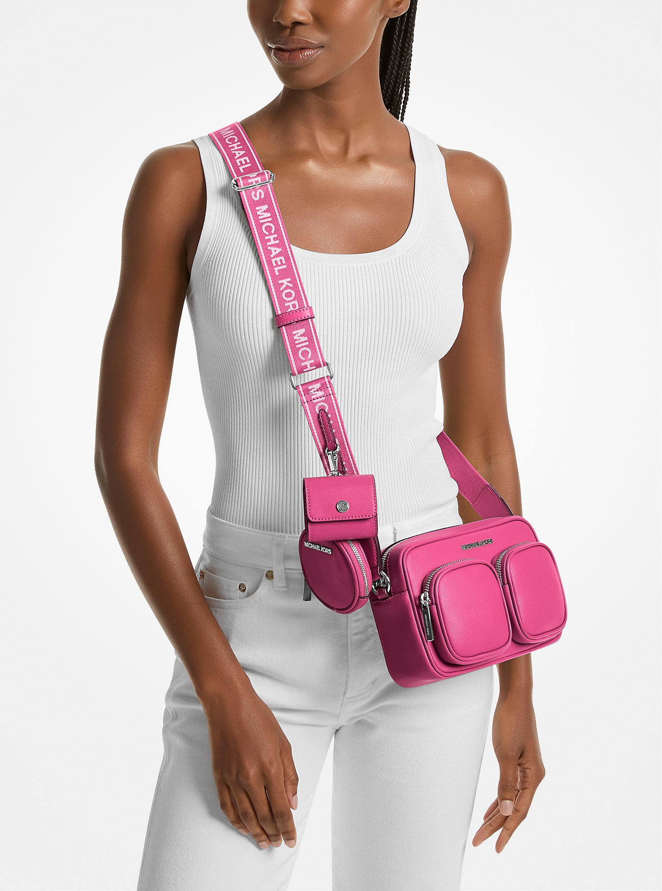 Шкіряна сумка кроссбоді з гаманцем та кейсом для навушників Jet Set Michael Kors 1159847416 Рожевий — фото 1