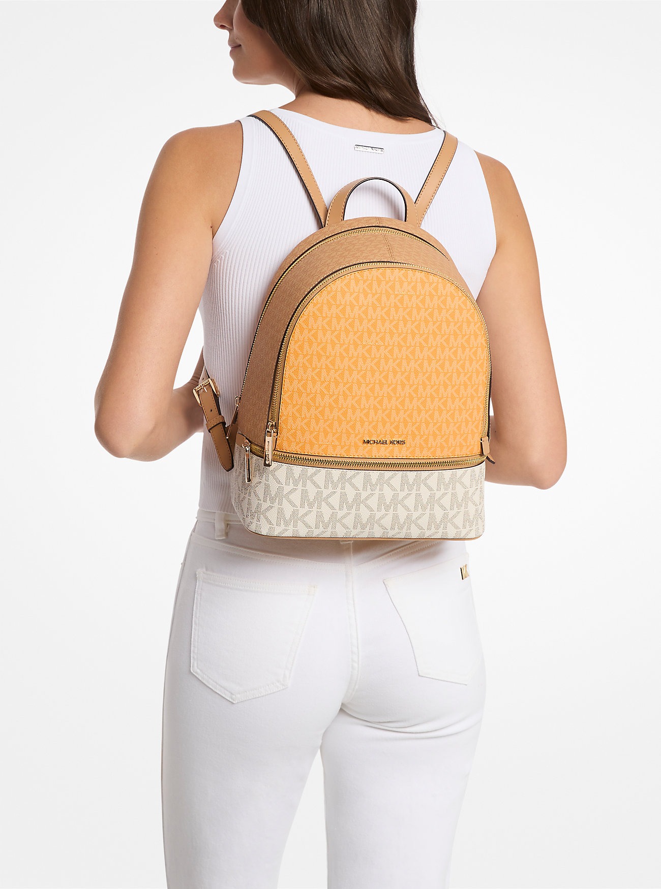 Стильний жіночий рюкзак Rhea Michael Kors з принтом 1159848230 (Помаранчевий/Коричневий One size) — фото 1