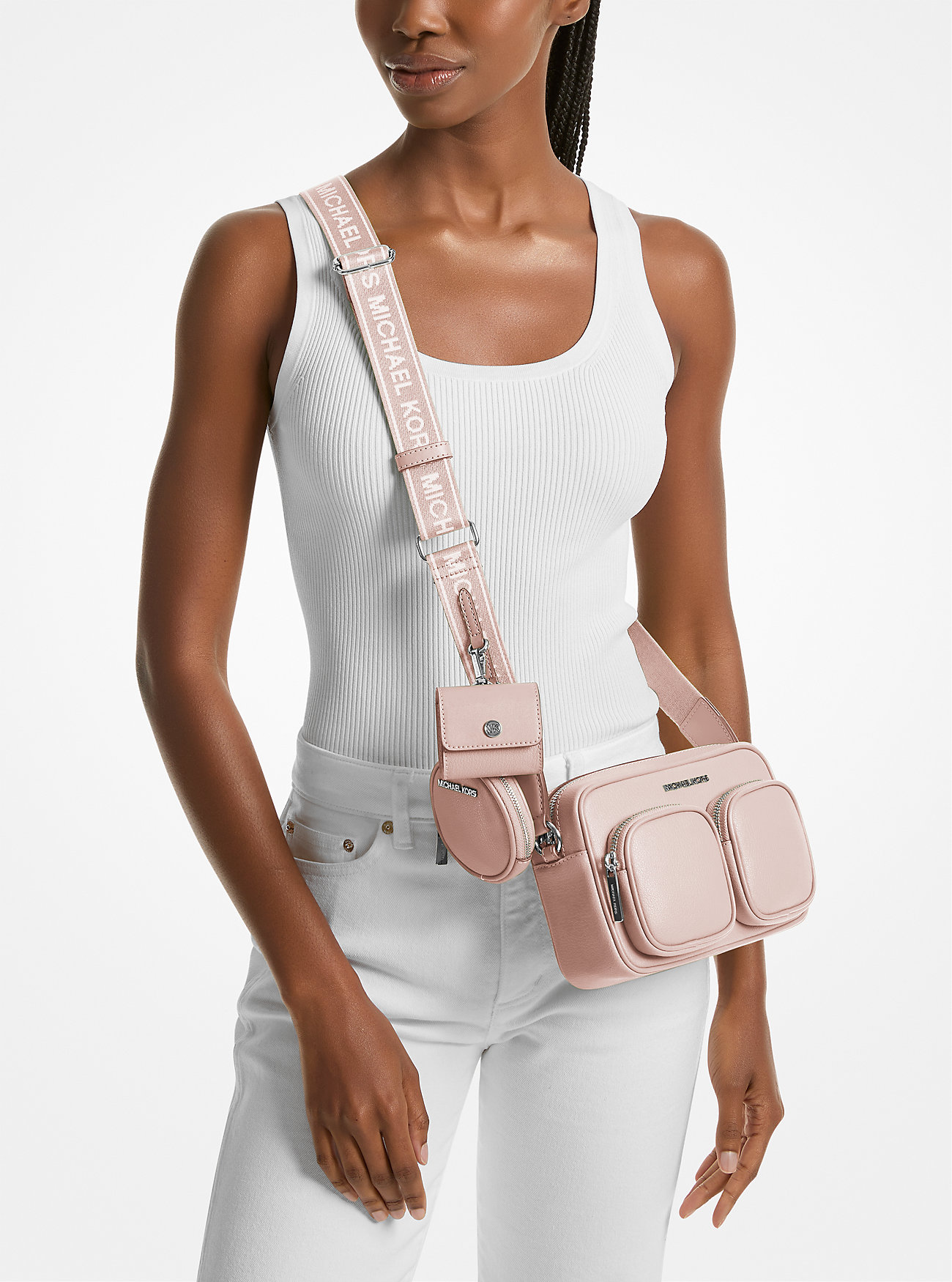 Шкіряна сумка кроссбоді з гаманцем та кейсом для навушників JET SET ITEM Michael Kors 1159857995 Рожевий — фото 1