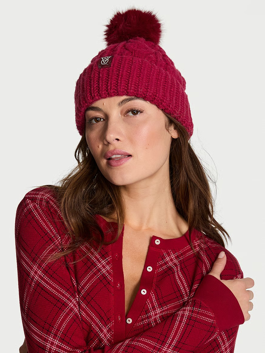 В'язана шапка Victorias Secret з помпоном 1159856975 (Червоний One size) — фото 1