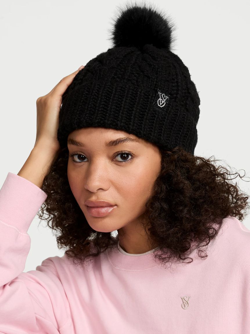 В'язана шапка Victorias Secret з помпоном 1159856977 (Чорний One size) — фото 1