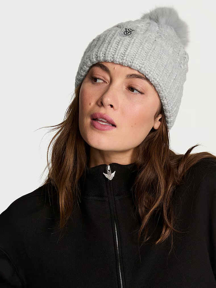 В'язана шапка Victorias Secret з помпоном 1159858849 (Сірий One size) — фото 1