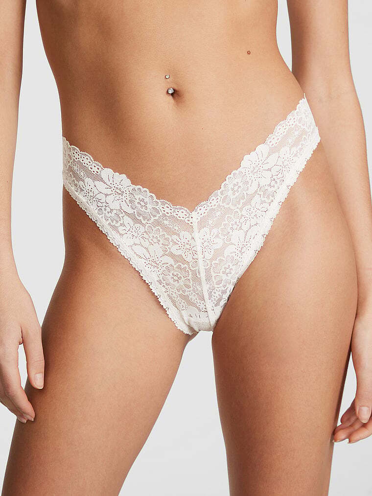 Жіночі мереживні трусики бразиліана Victoria's Secret Pink 1159804956 (Молочний, XS) — фото 2
