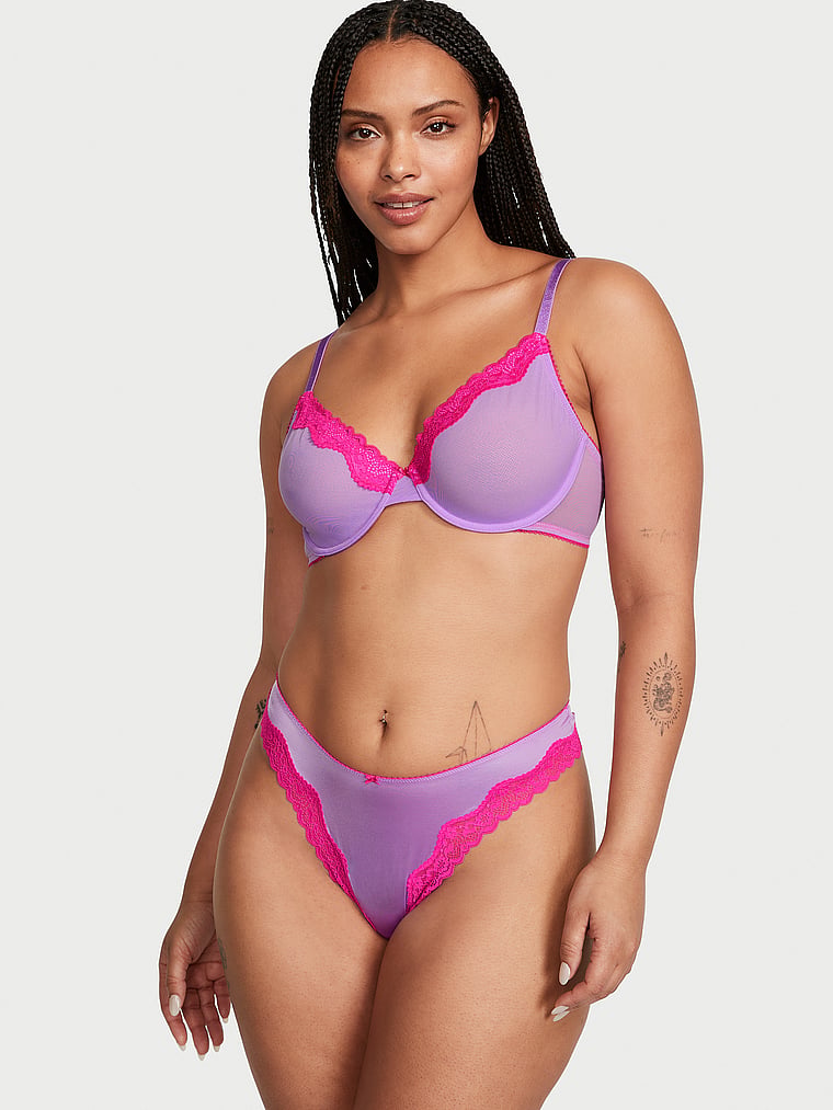 Комплект білизни з мереживним оздобленням Victoria's Secret ліф та трусики тонг 1159805802 — фото 1