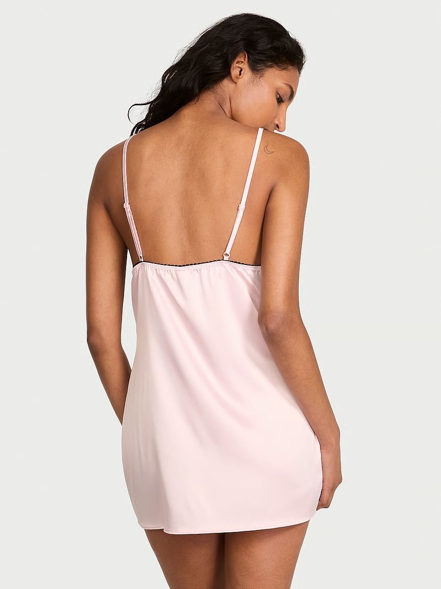Атласна міні-комбінація Victoria's Secret з мереживним оздобленням 1159857280 — фото 3