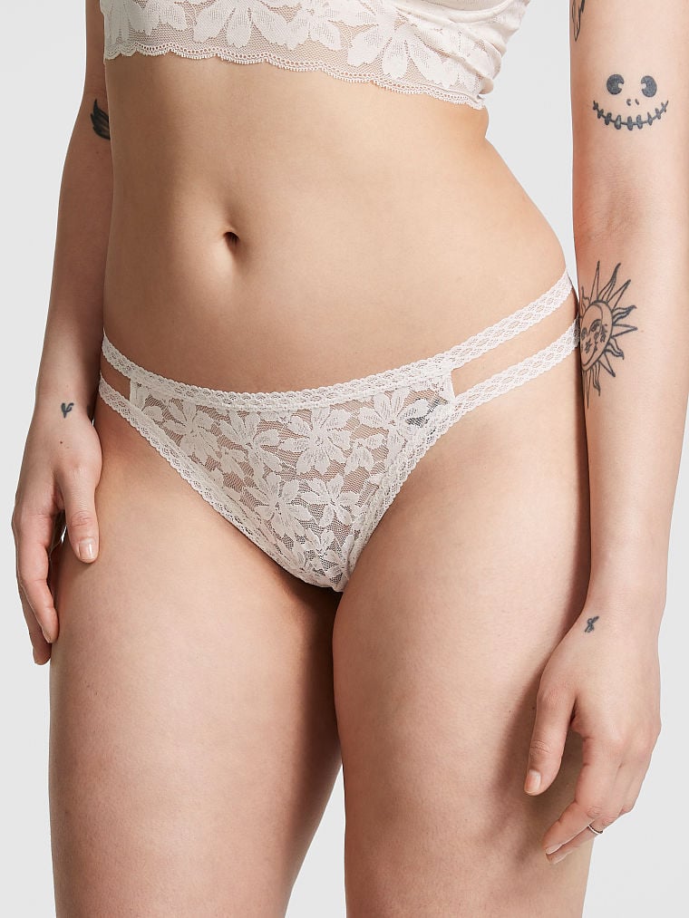 Жіночі мереживні трусики тонг Victoria's Secret Pink 1159816797 (Білий XL) — фото 1