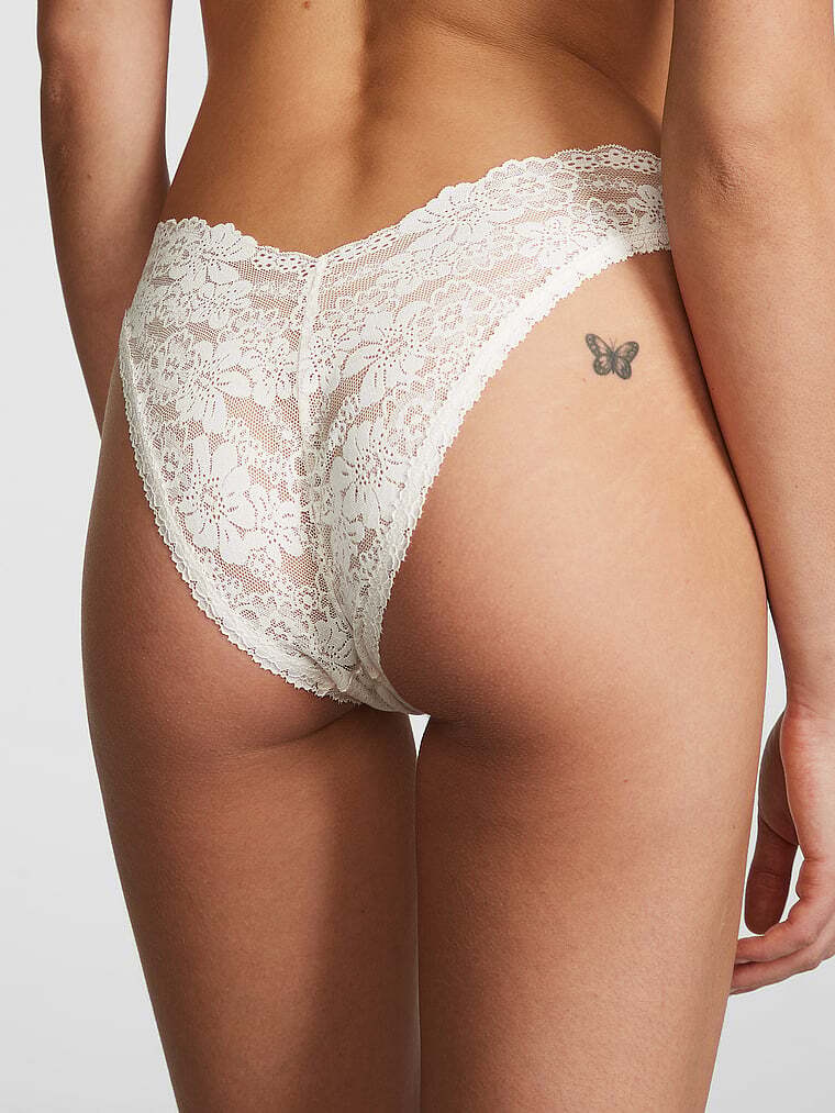 Жіночі мереживні трусики бразиліана Victoria's Secret Pink 1159804956 (Молочний, XS) — фото 3