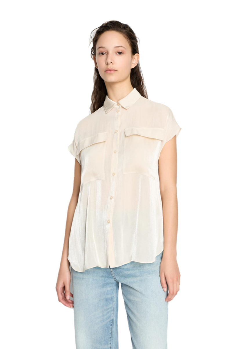 Сатинова блуза Armani Exchange без рукавів 1159821377 (Бежевий M) — фото 1