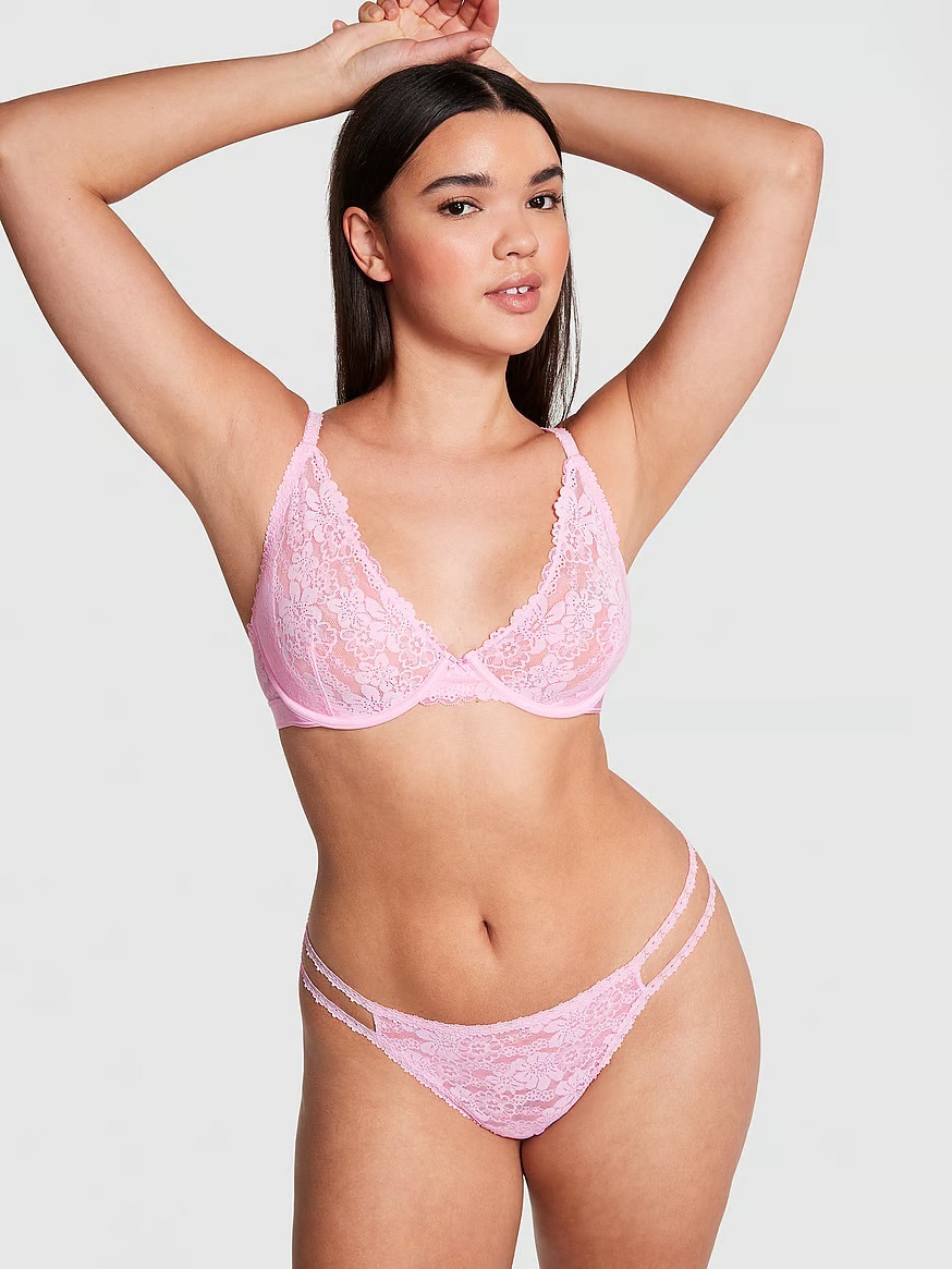 Жіночі мереживні трусики тонг Victoria's Secret Pink 1159834102 — фото 5