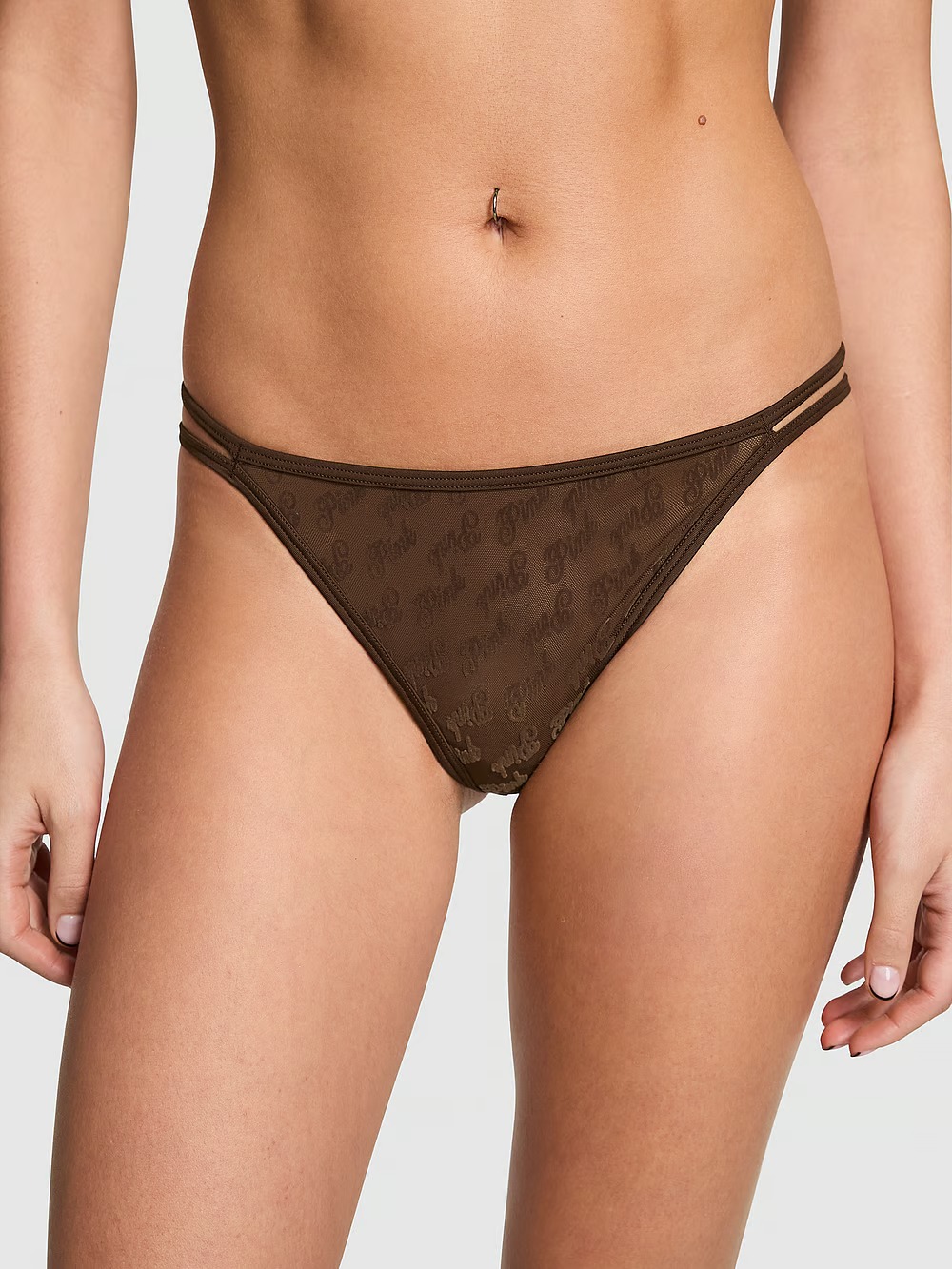 Жіночі трусики Тонг Victoria's Secret Pink з логотипом 1159827310 (Коричневий M) — фото 1