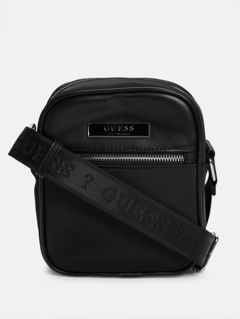 Нейлонова сумка через плече Mens Nylon PU Stripe Crossbody Guess кроссбоді 1159844396 Чорний — фото 2
